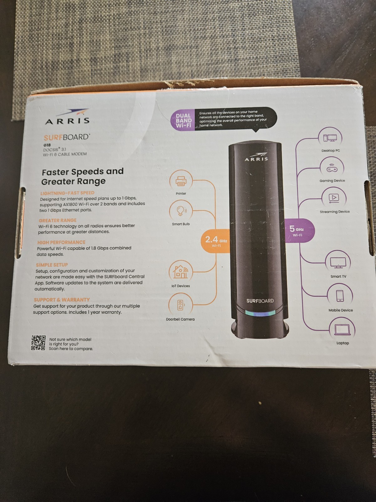 Arris G18 AX1800 WiFi 6 & DOCSIS 3.1 Cable Modem