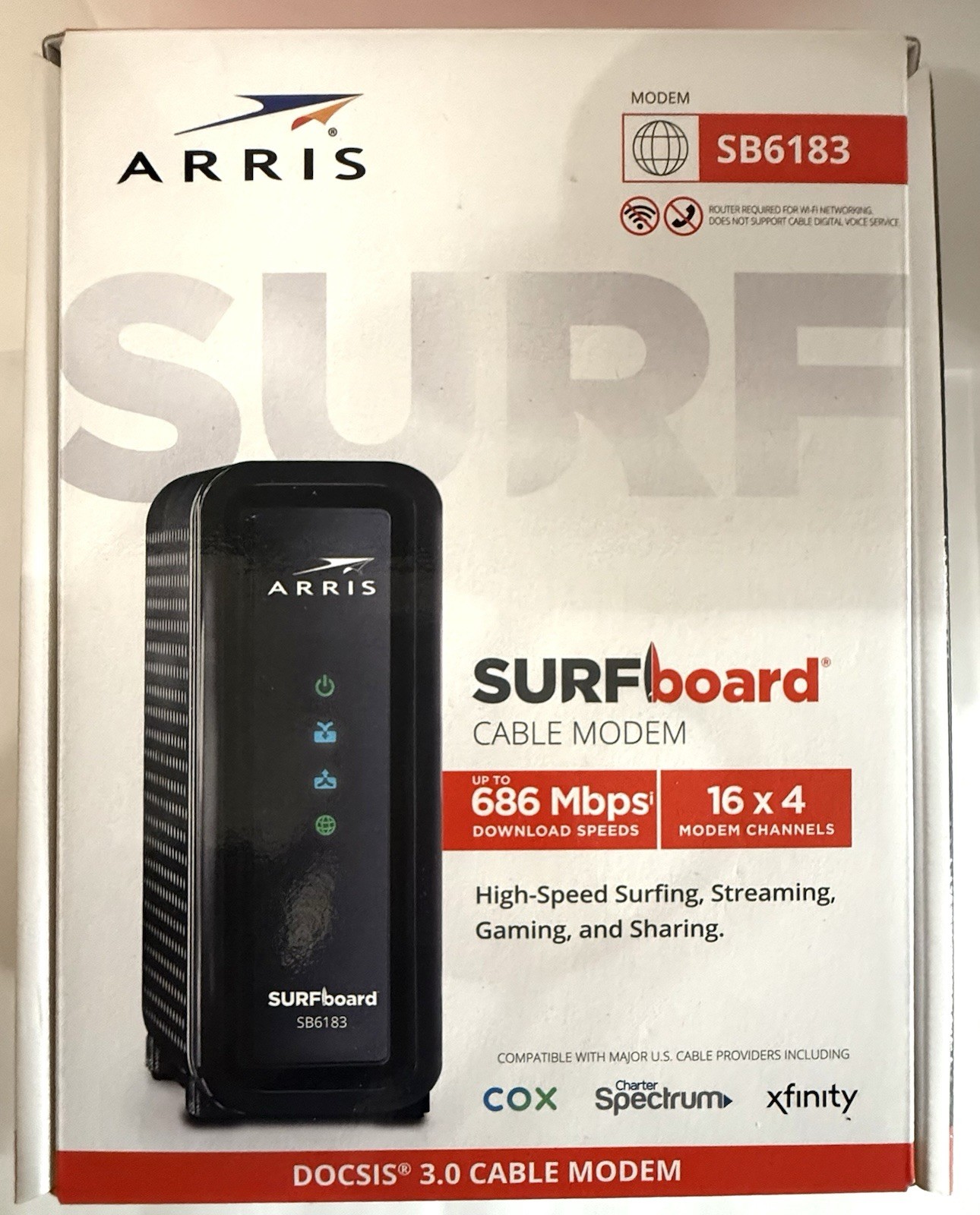 Arris Surfboard SB6183 Cable Modem 686 mbps 16×4 Docsis 3.0 New open box Xfinity
