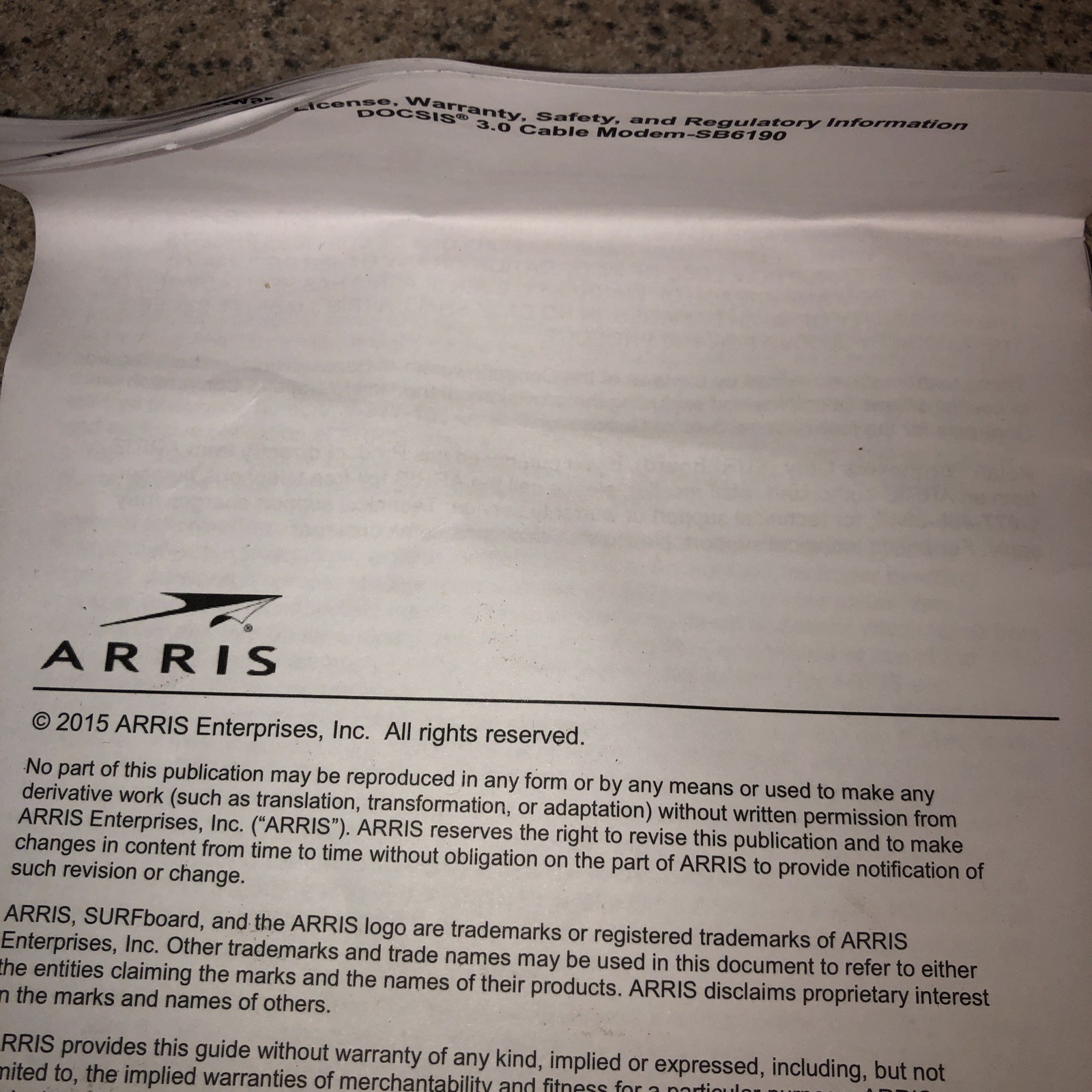 ARRIS SURFboard sb6190 docsis 3.0 cable modem 1.4 Gbps 32×8 Channels With Box.