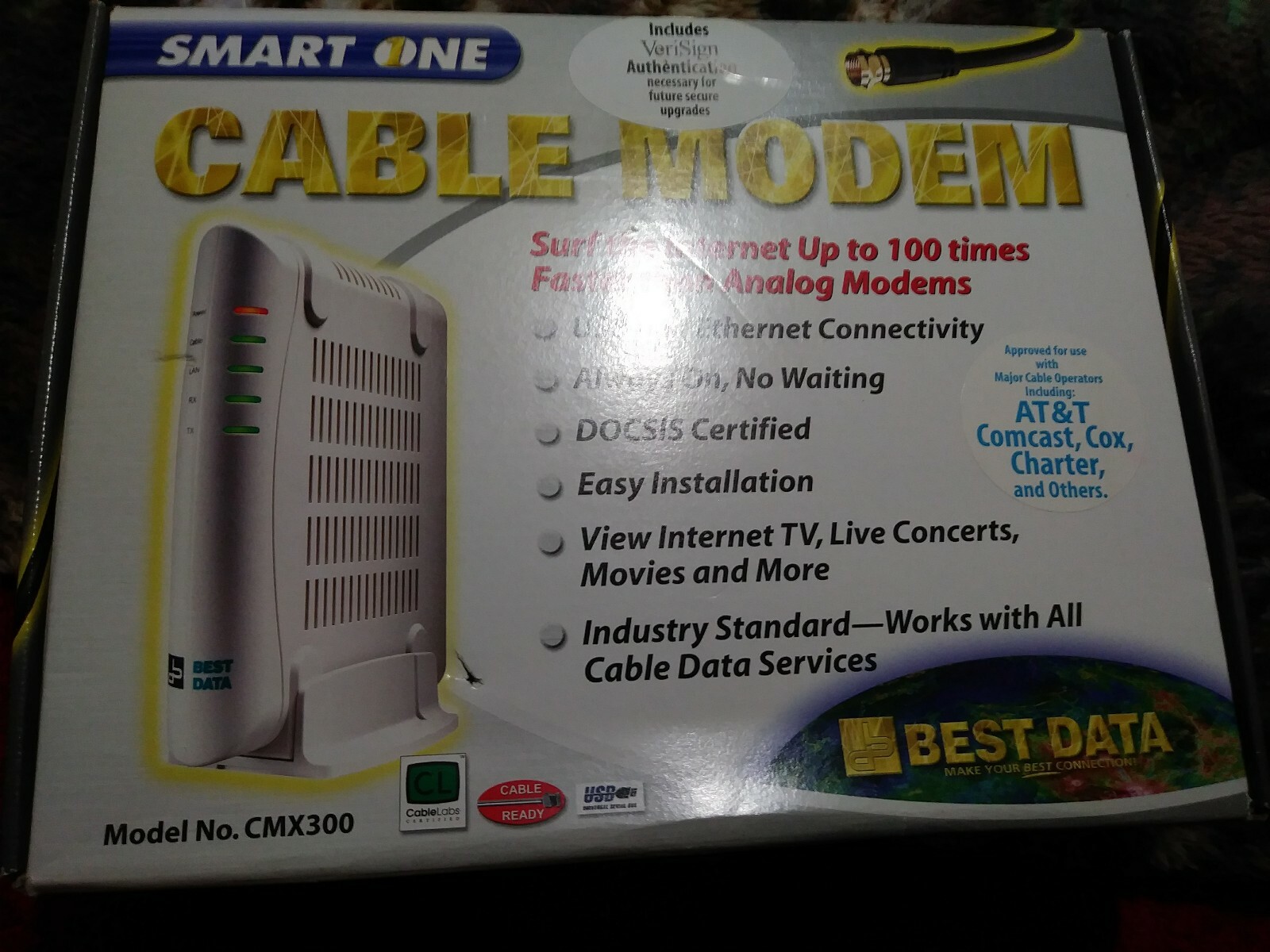 SMART ONE CABLE MODEM MODEL CMX300 WHITE MANUAL INCLUDED PC OR MAC