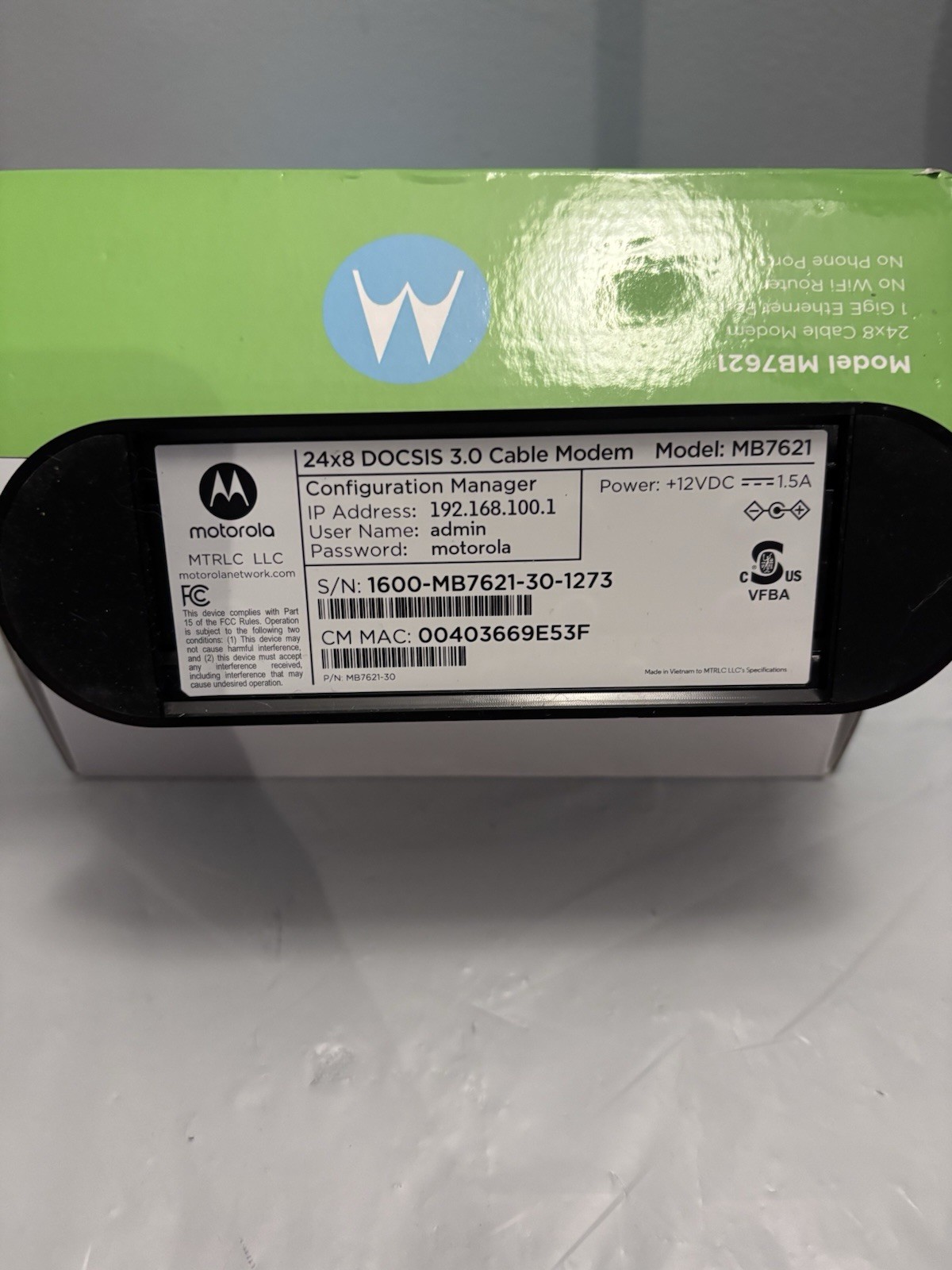 Motorola MB7621 Cable Modem