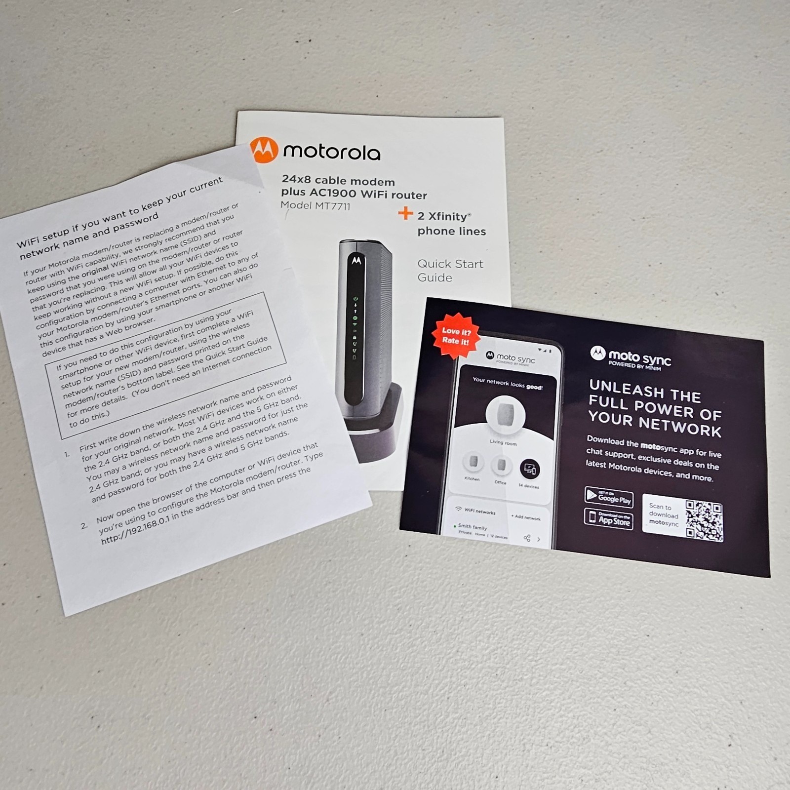 Motorola MT7711 Dual Band AC1900 Cable Modem and Wi-Fi Gigabit Router WORKS EUC