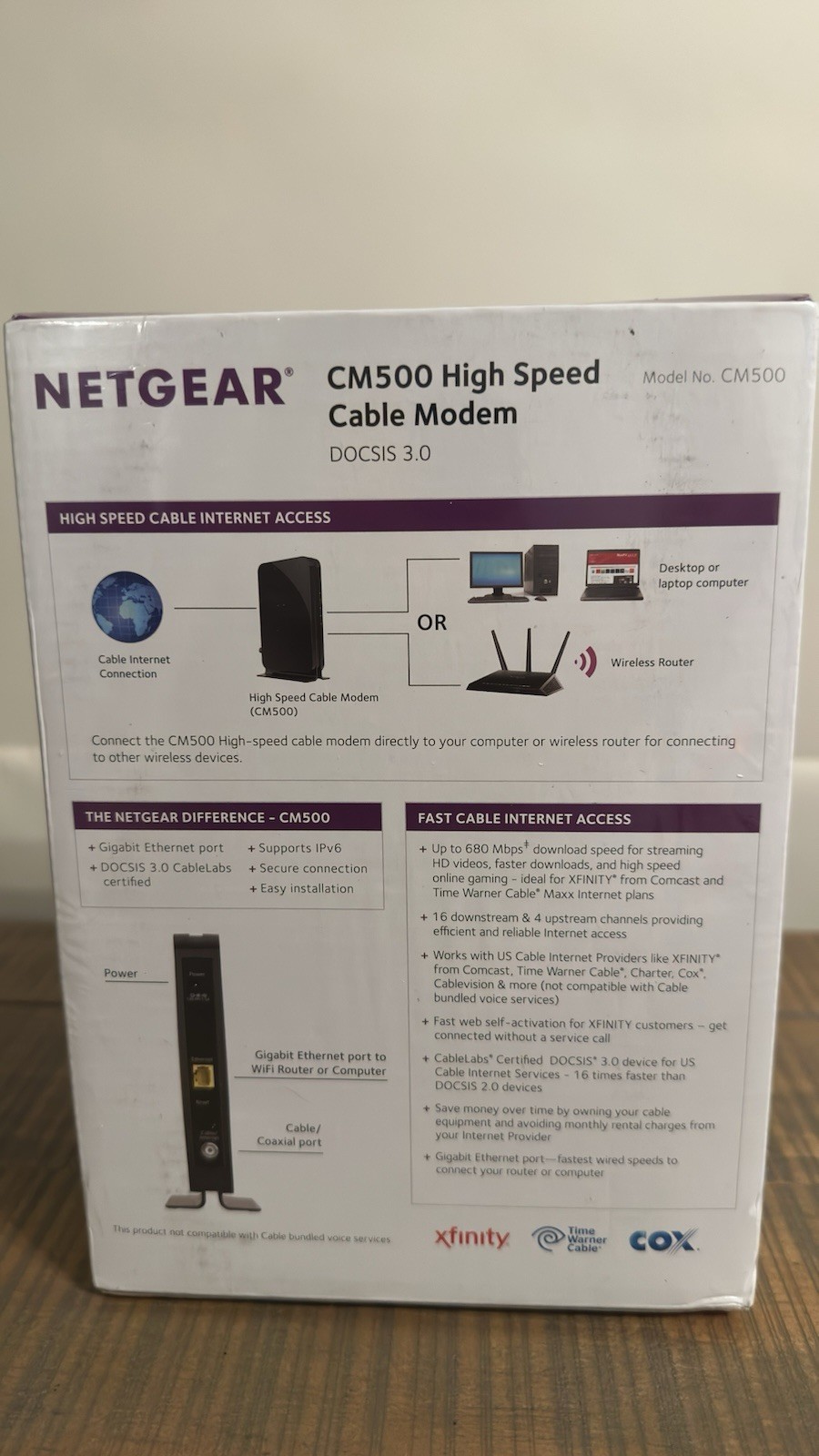 NETGEAR CM500 Cable Modem DOCSIS 3.0 680Mbps Ethernet Xfinity Cox Charter