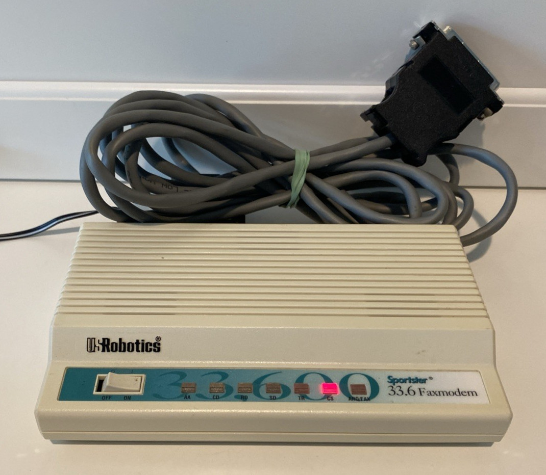 Vtg US Robotics Sportster 33.6 Faxmodem 0459 with Cable and AC Adapter Powers On