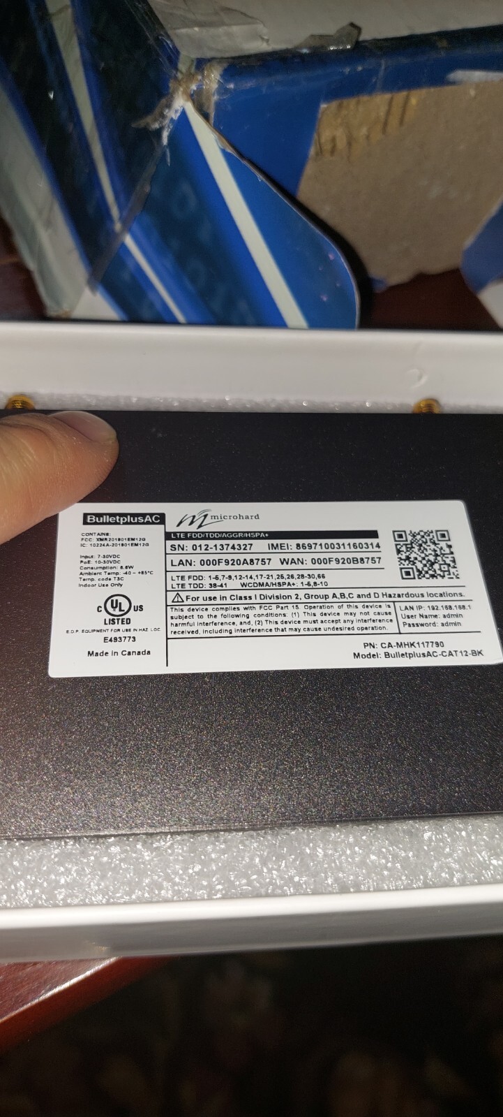 Microhard BulletplusAC CAT12 4G/LTE Ethernet/Serial/USB Gateway WIFI Dual SIM