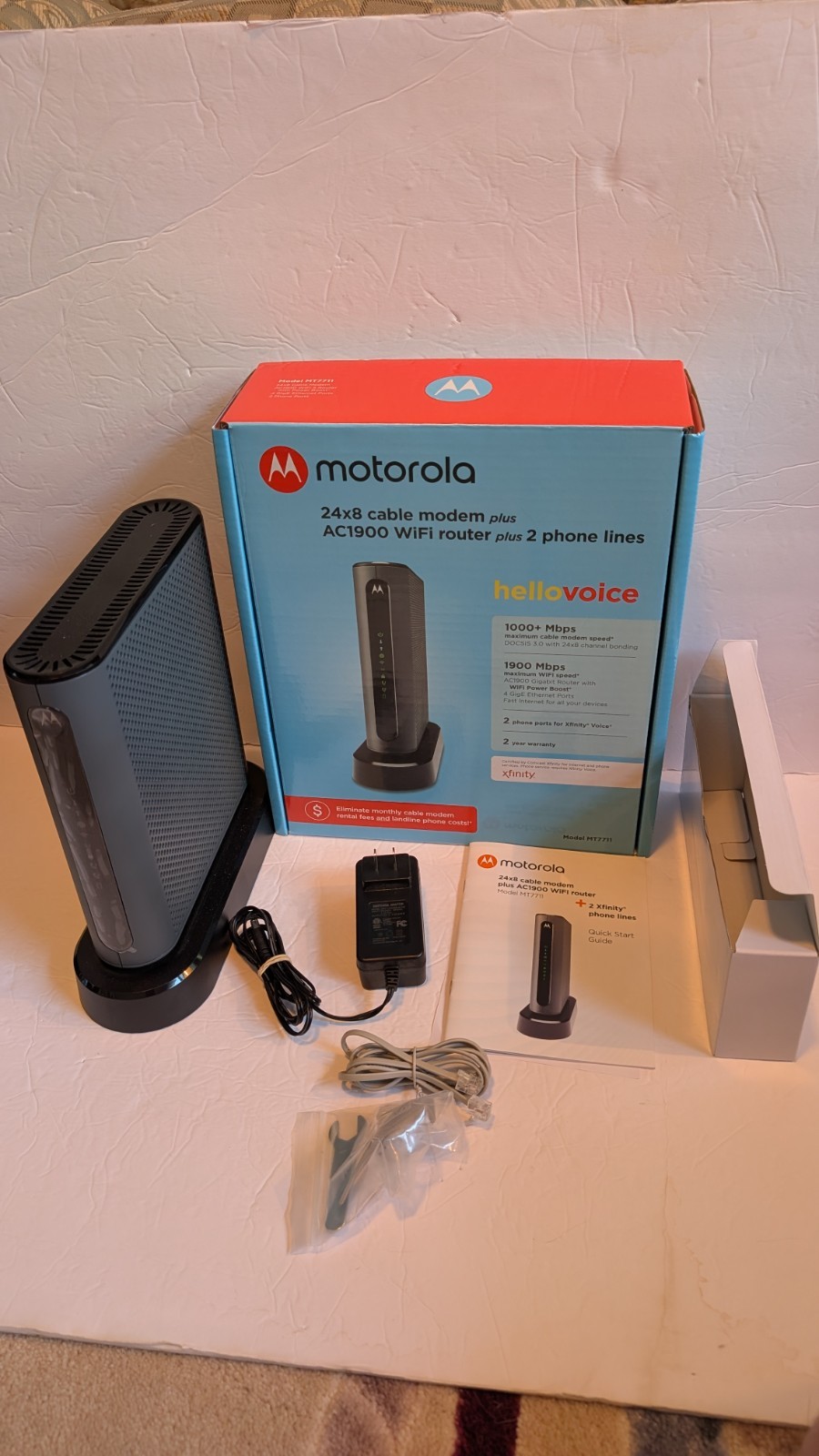 Motorola MT7711 24×8 Modem Router Two Phone Ports DOCSIS 3.0 AC1900 Dual Band