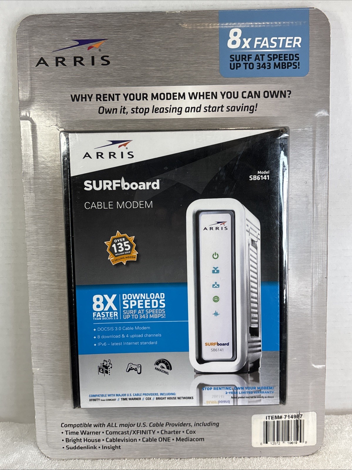 ARRIS SURFboard SB6141 8x Faster DOCSIS 3.0 Cable Modem -Retail Packaging Sealed