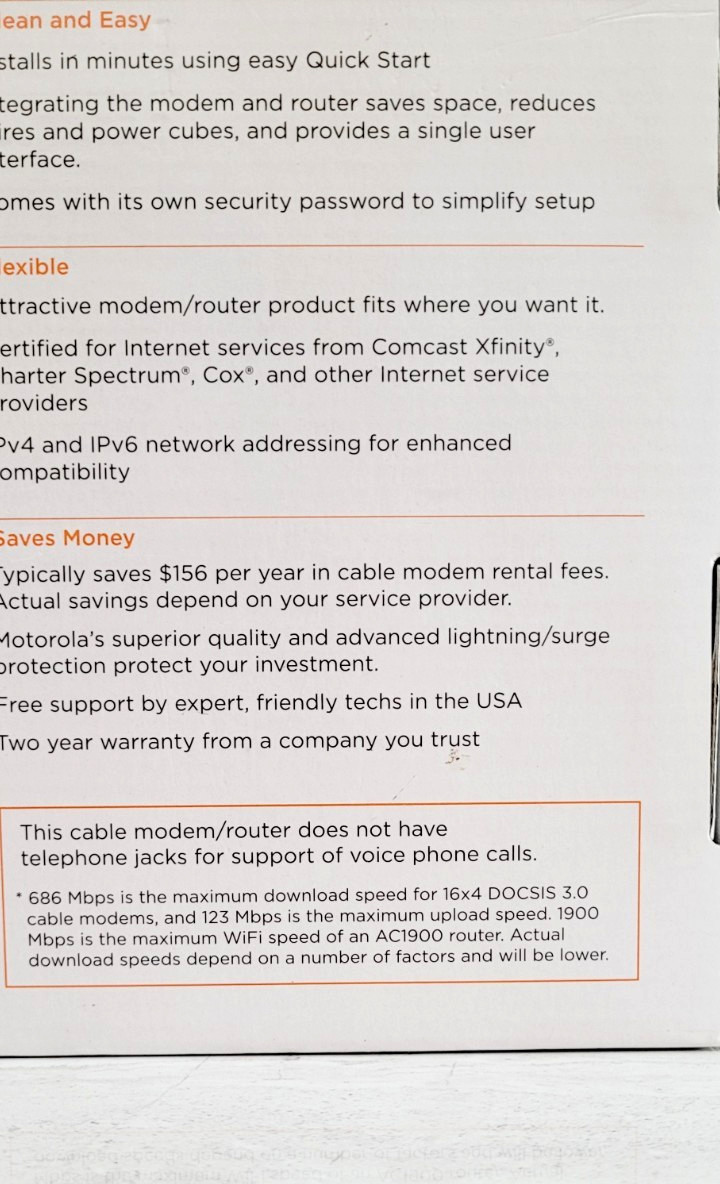 Motorola MG7550 16×4 High Speed ​​Cable Modem Plus AC1900 WiFi Router