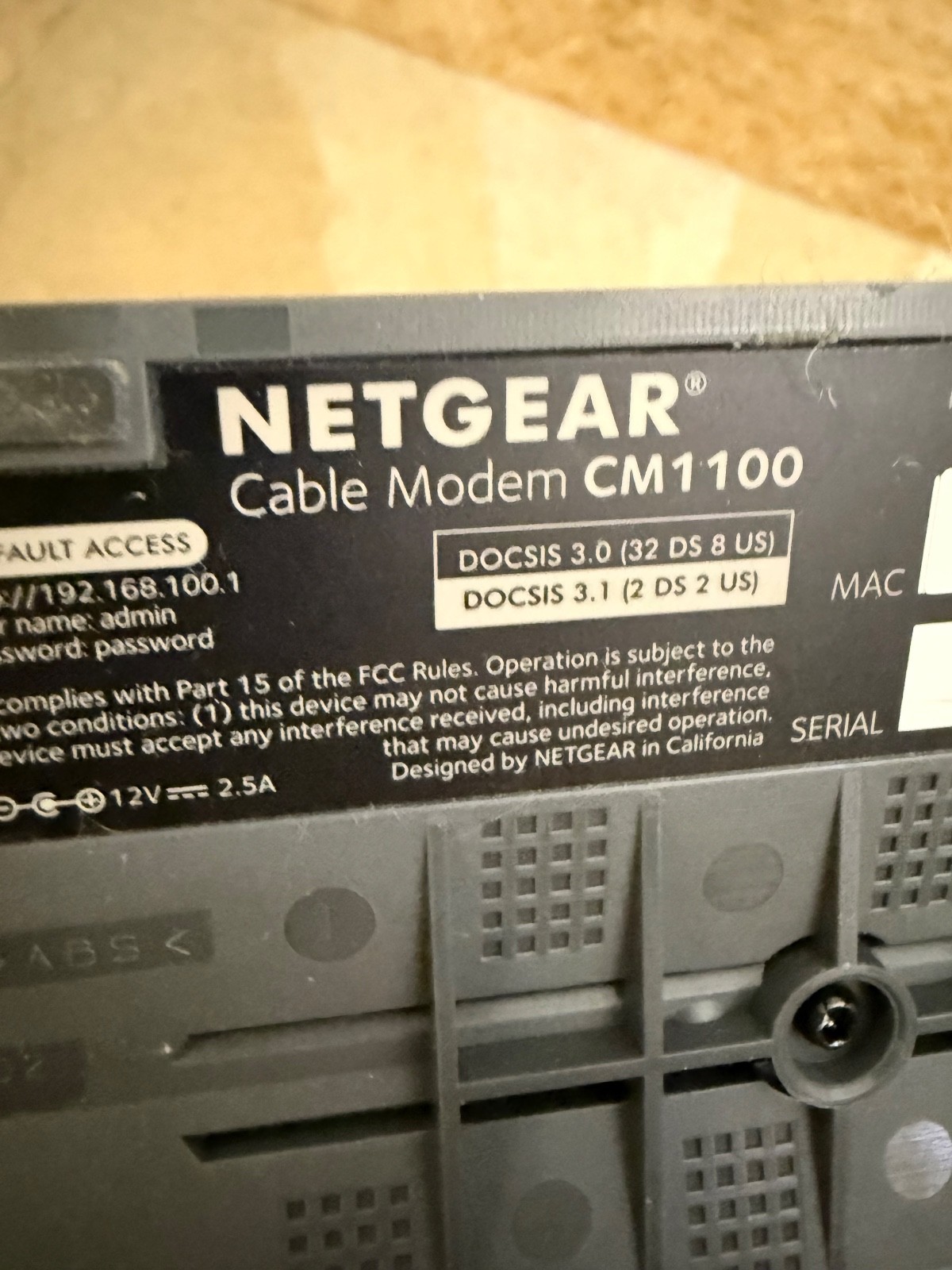 NETGEAR Nighthawk Model CM1100 Multi-Gig Speed Cable Modem DOCSIS 3.1