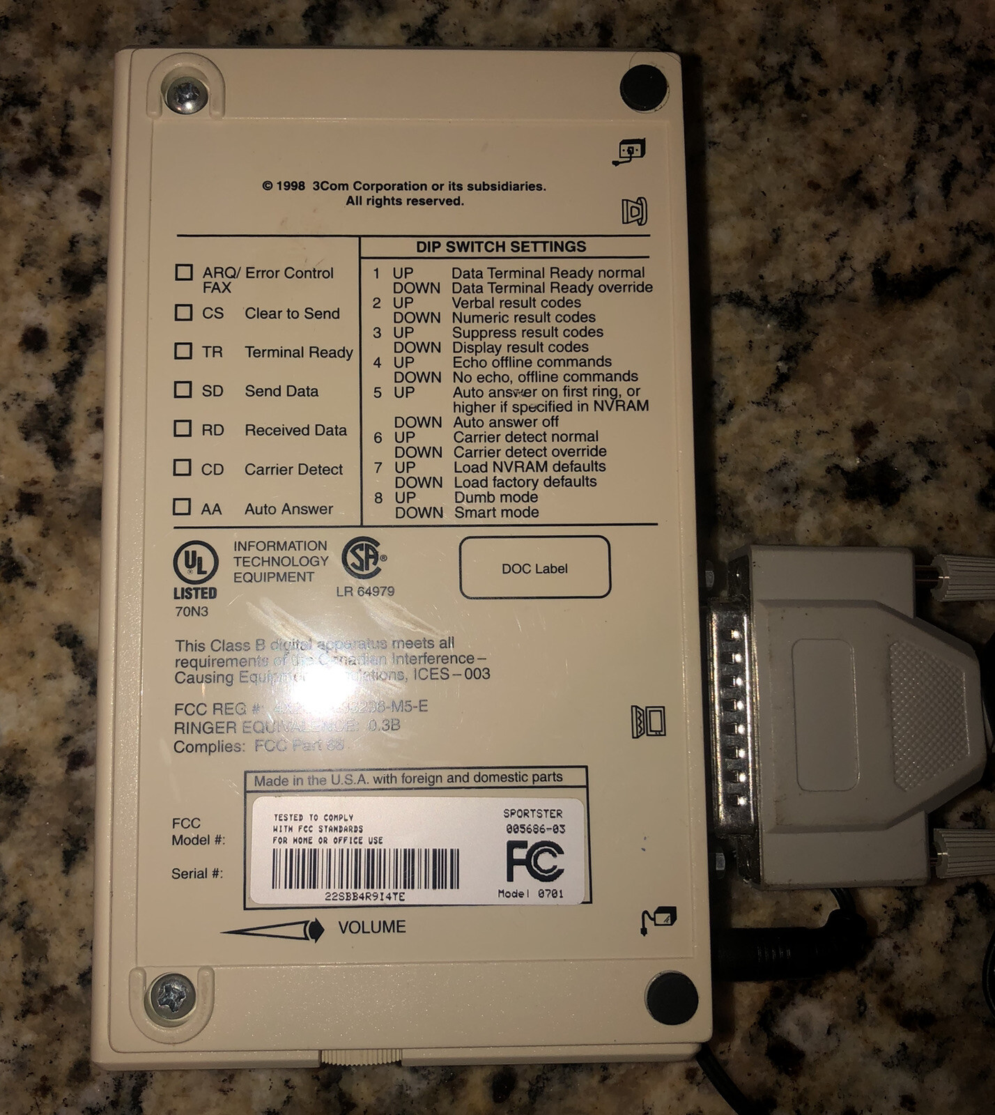 U.S. Robotics 56K Sportster External Faxmodem V.90