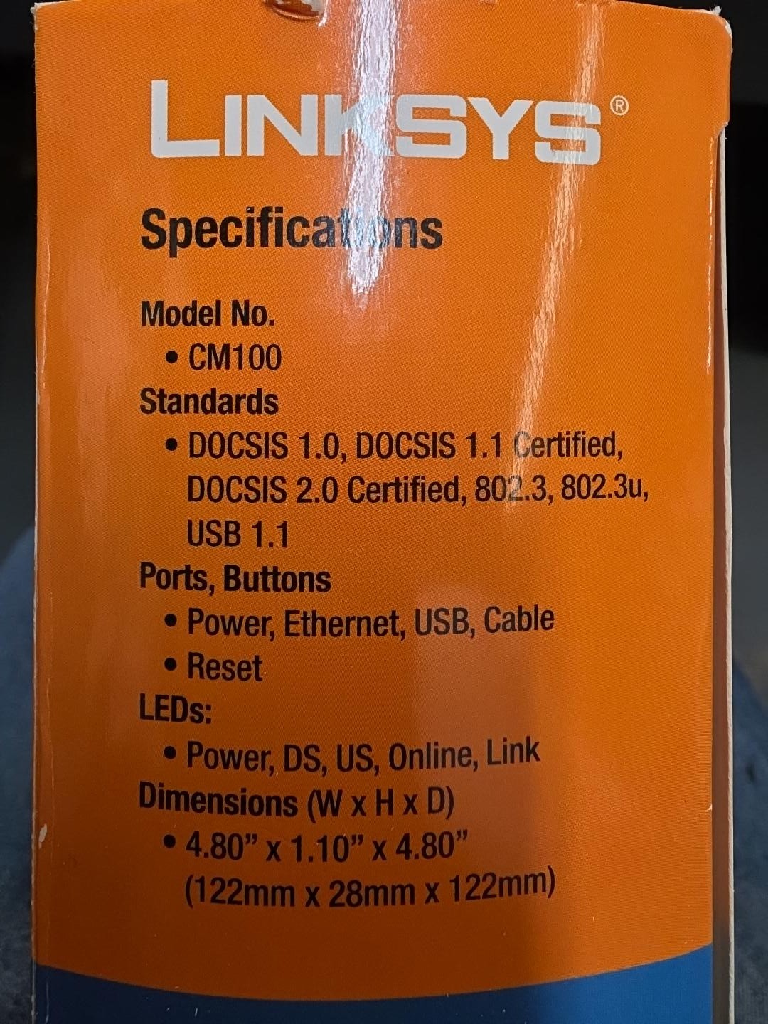 LINKSYS CISCO CM100 DOCSIS 2.0 CABLE MODEM COMPLETE IN BOX w/CD CABLES MANUAL