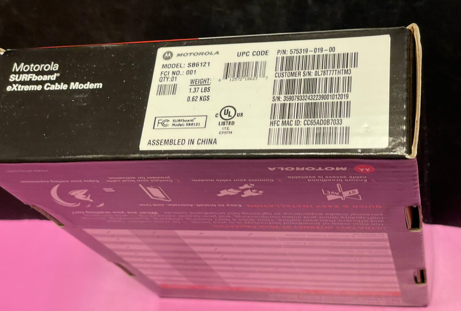 Motorola SURFboard eXtreme Cable Modem SB6121 – Brand New, Factory Sealed