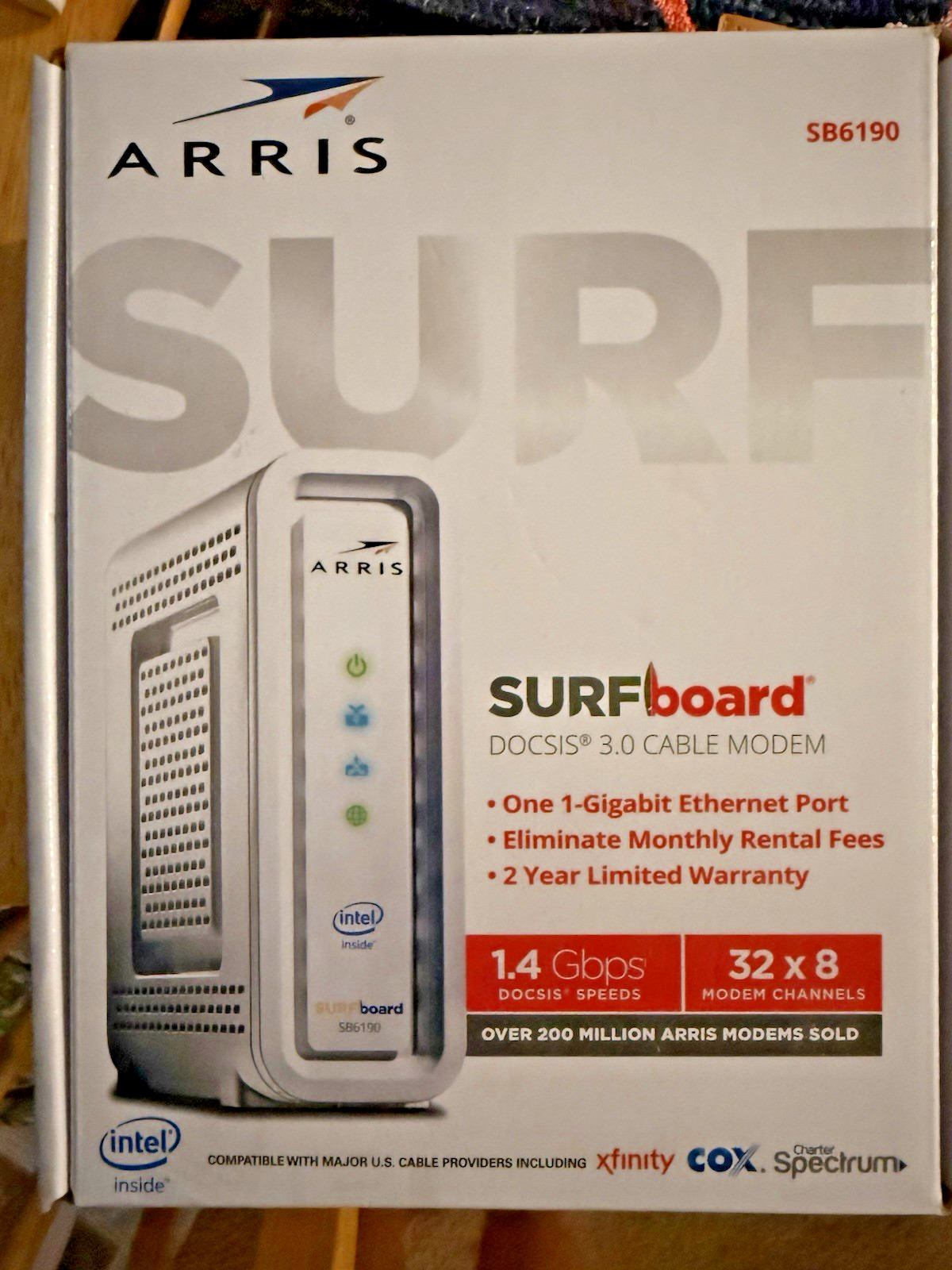 NEW ARRIS SURFboard SB6190 DOCSIS 3.0 Cable Modem 32×8 One 1-Gigabit NIB