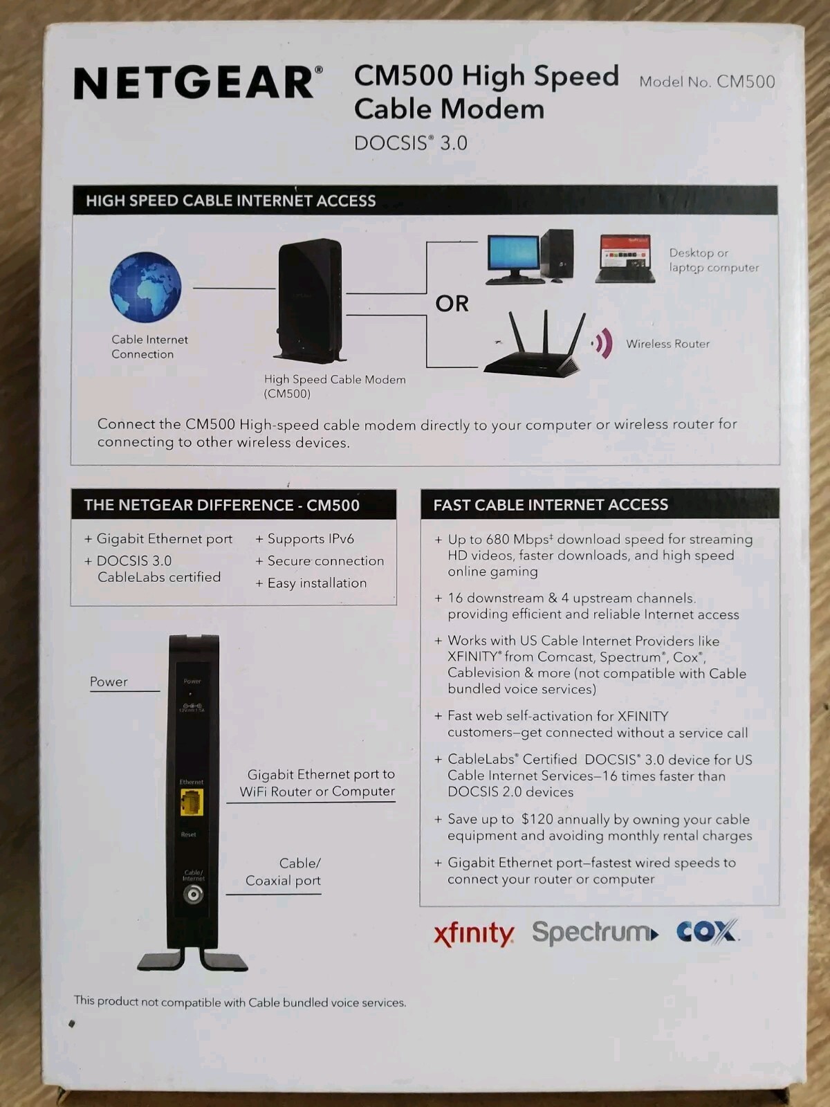 606449127898 NETGEAR CM500 High Speed Cable Modem 680 Mbps.