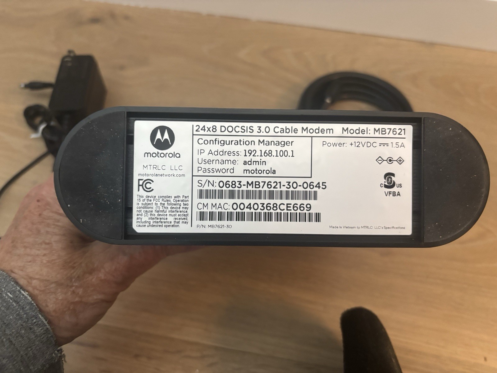 Motorola MB7621 24×8 DOCSIS 3.0 Cable Modem | 1000+ Mbps | Used
