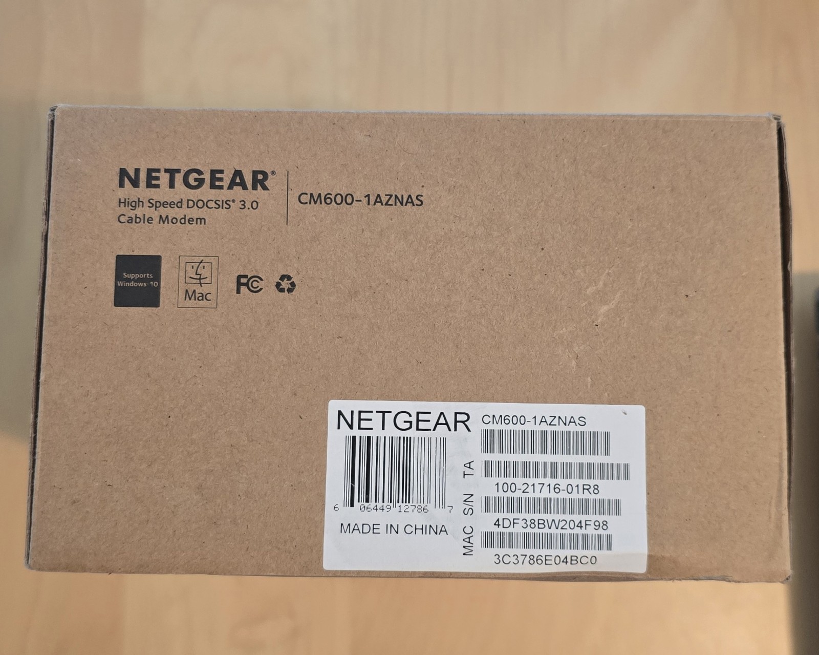 NETGEAR CM600-1AZNAS DOCSIS 3.0 Cable Modem High Speed 960Mbps