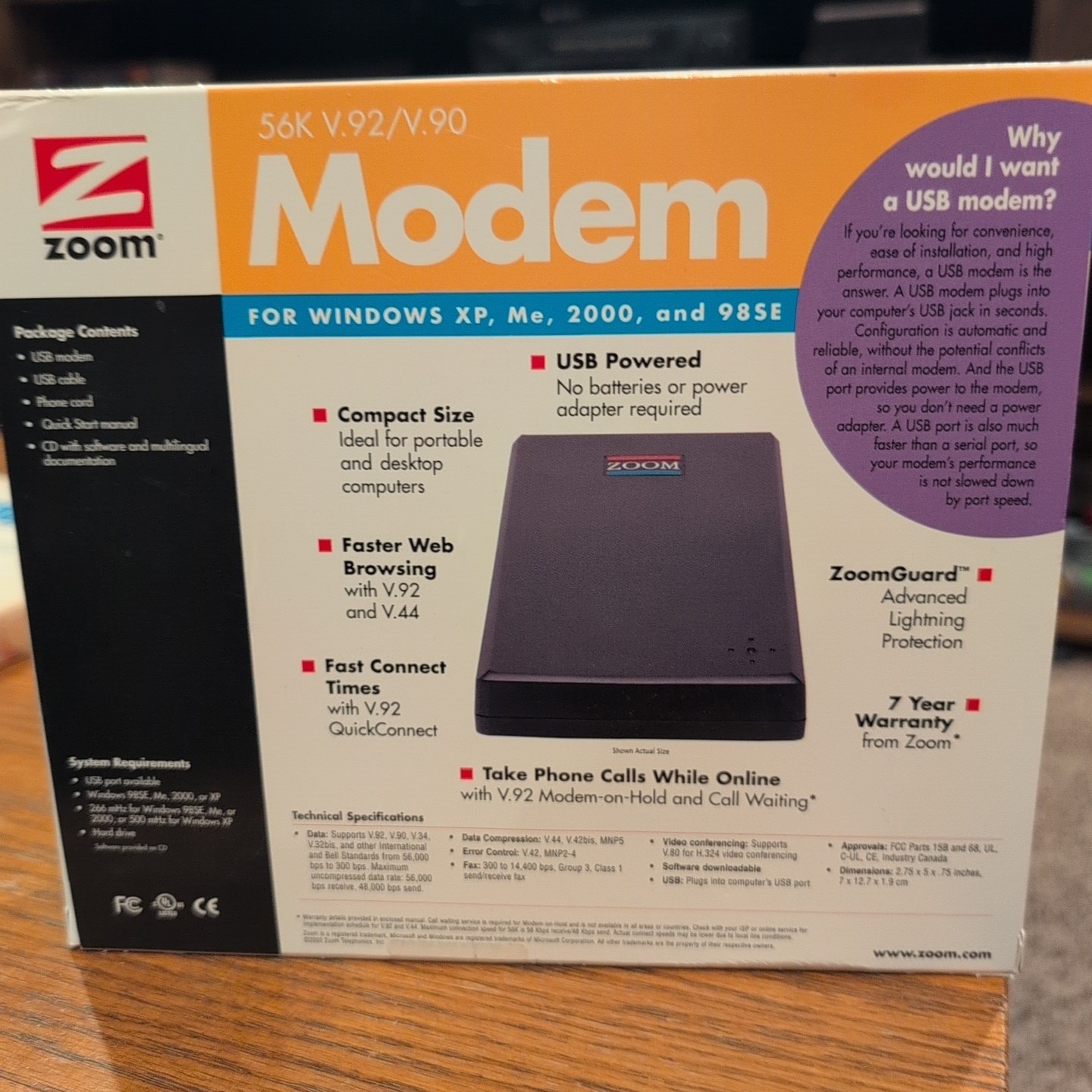 Zoom 56K USB Mini External Modem Model 3090 V.92/V.90 w/ Cable & CD Windows XP