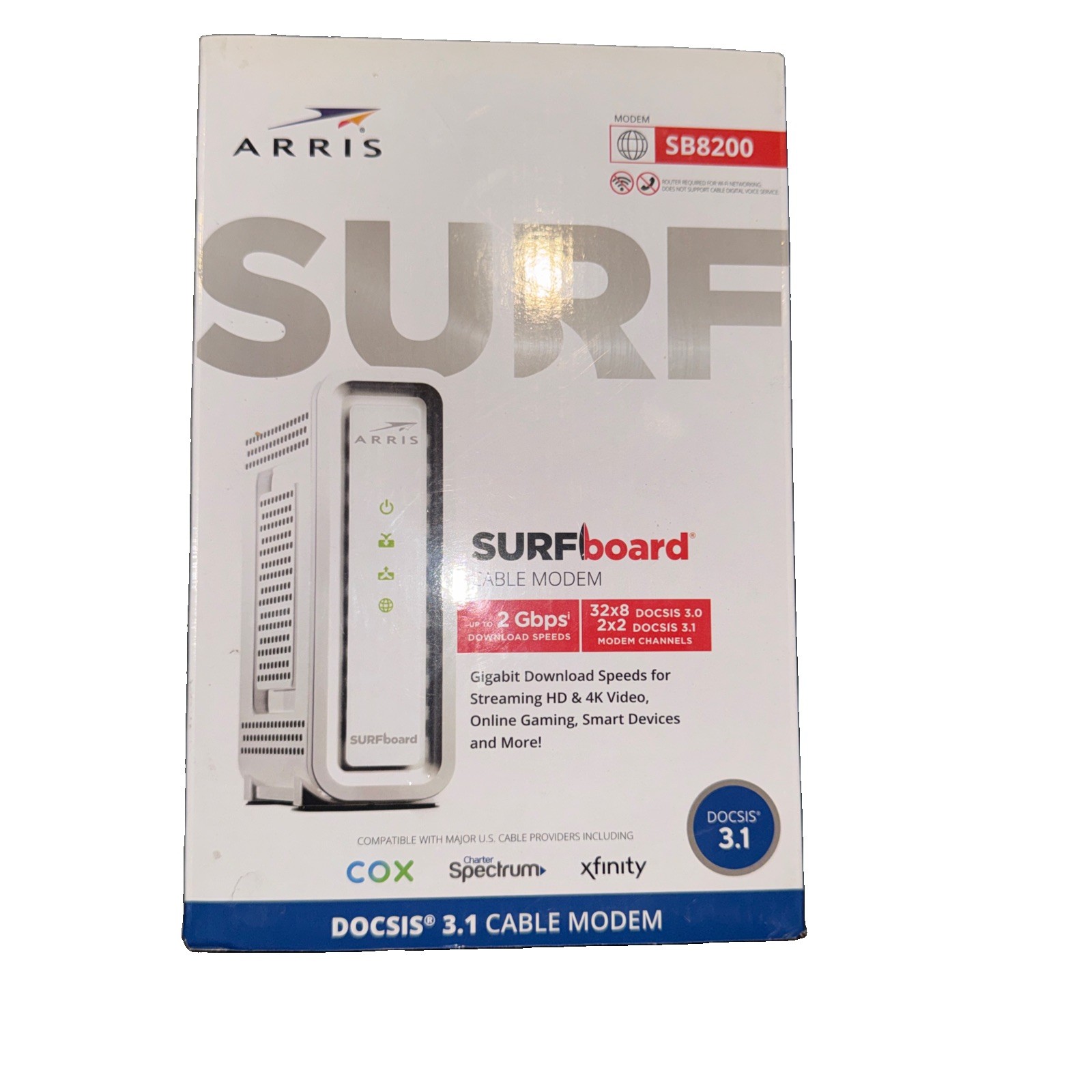 ARRIS SURFboard SB8200 Cable Modem DOCSIS 3.1 Up to 2 Gbps 2x Gigabit