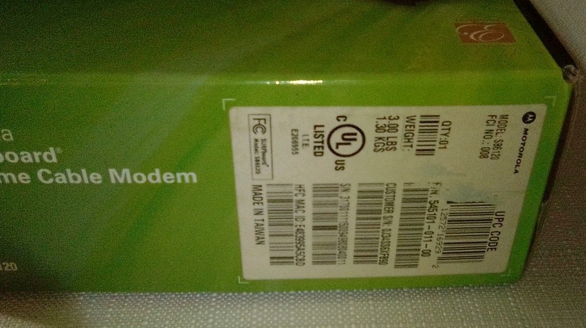 Motorola SB6120 SURFboard Docsis 3.0 Cable Modem, Black, 150 Mbps New Open Box