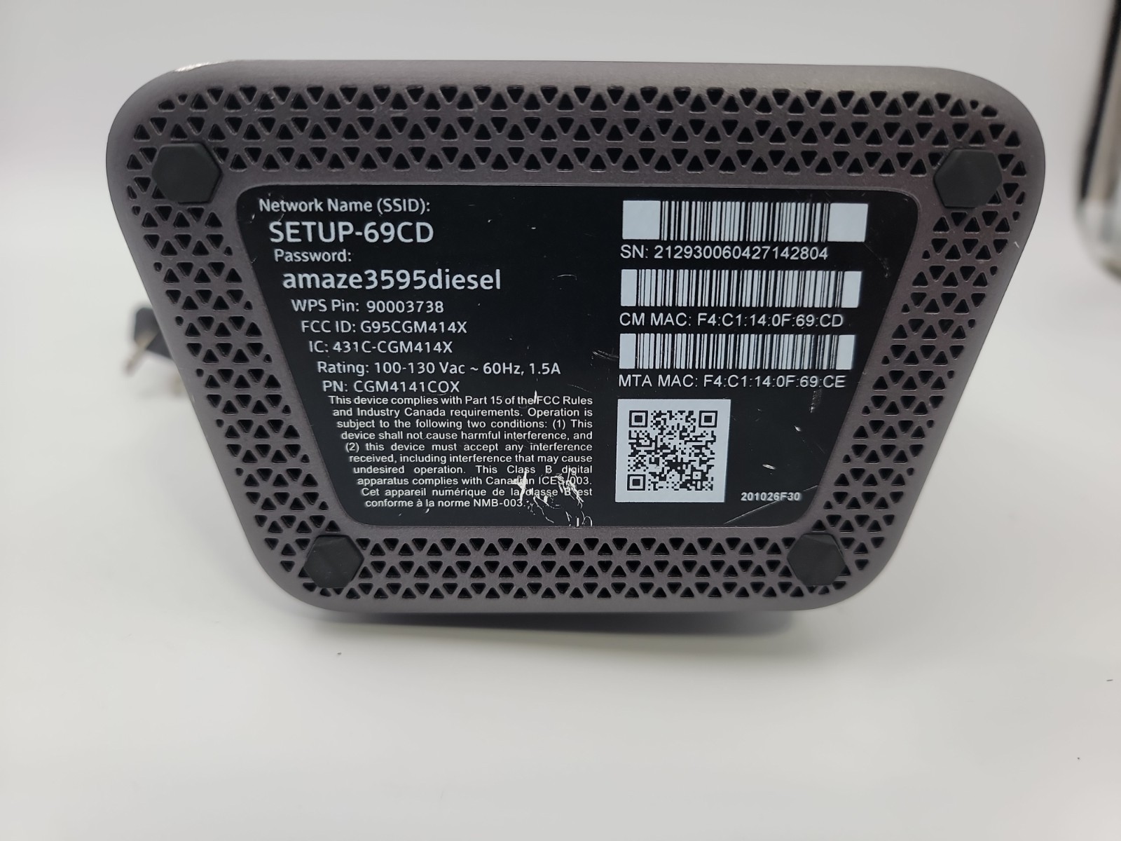 Cox Panoramic Cable Modem WIFI Gateway Modem & Router CGM414X