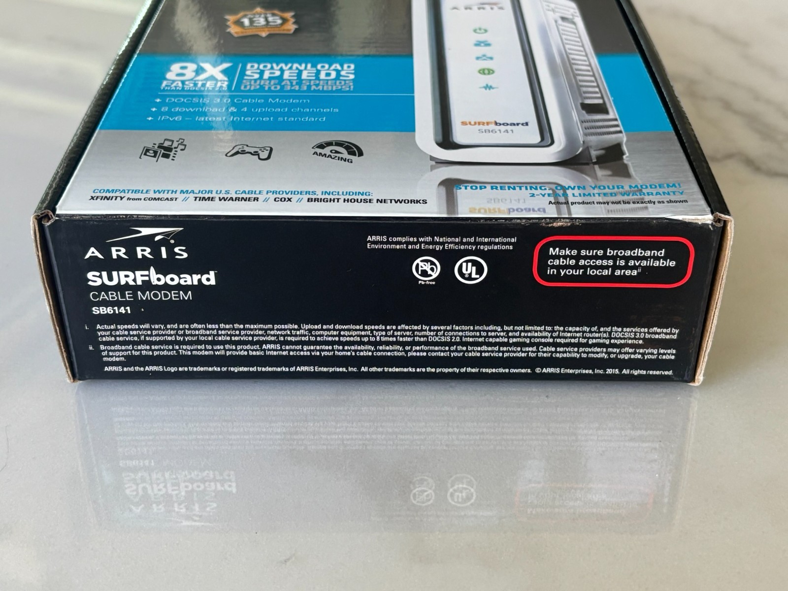 ARRIS SURFboard SB6141 Docsis 3.0 Cable Modem w/ Box, Power Adapter, and Cable