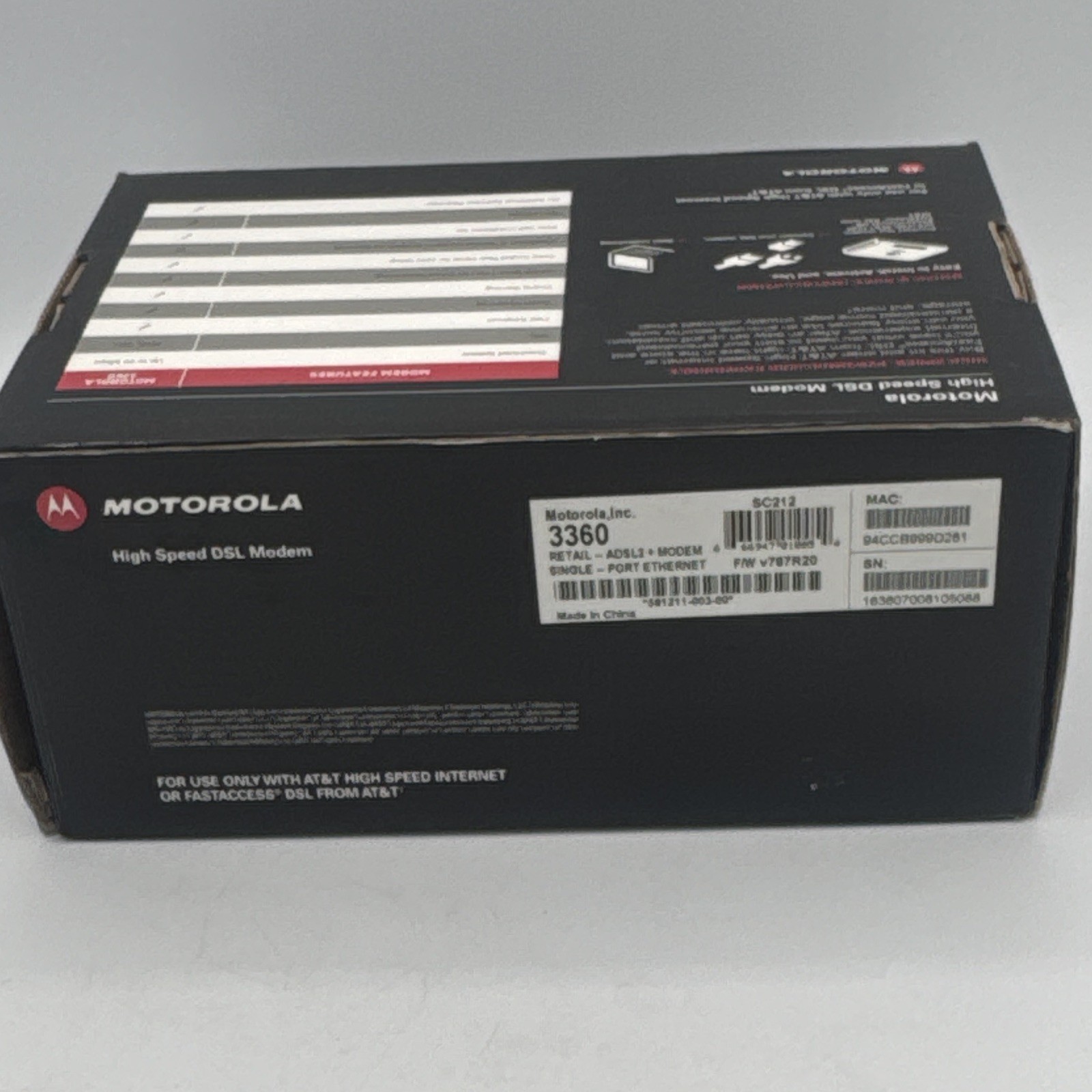 Motorola 3360 AT&T ADSL2+ DSL Modem 24 Mbps RJ-45/DSL SC1213 Black