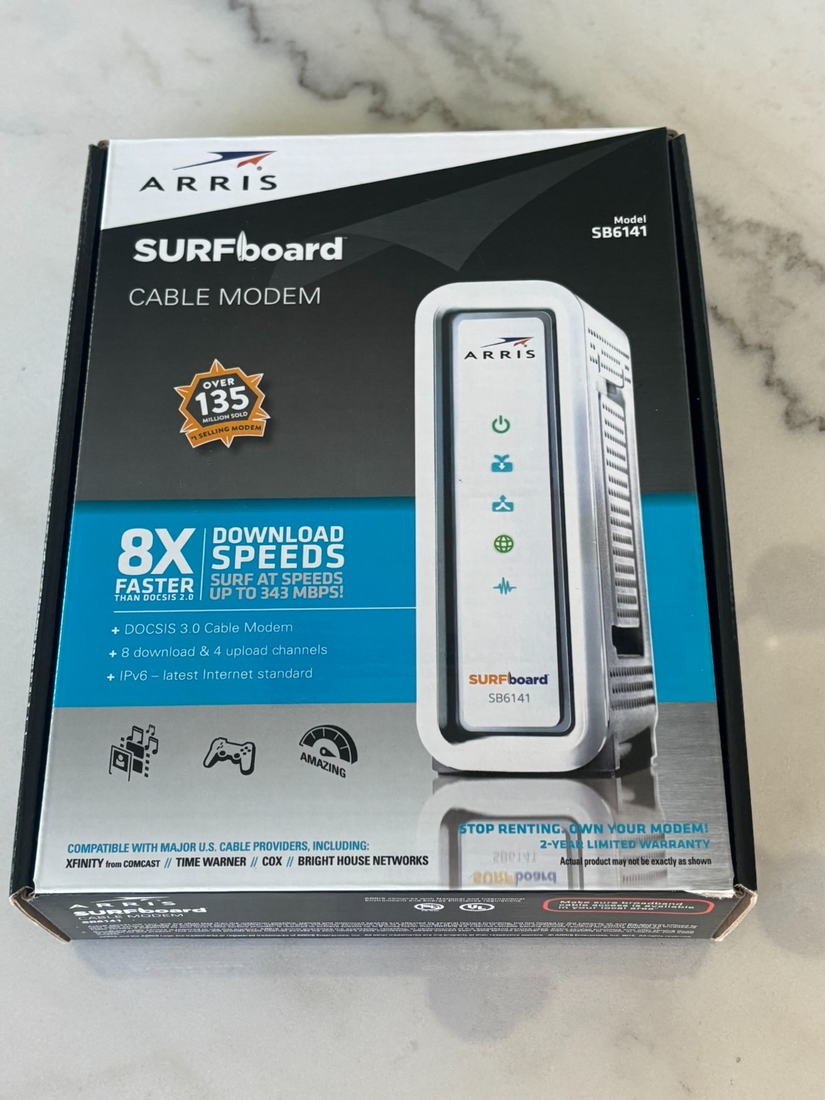 ARRIS SURFboard SB6141 Docsis 3.0 Cable Modem w/ Box, Power Adapter, and Cable
