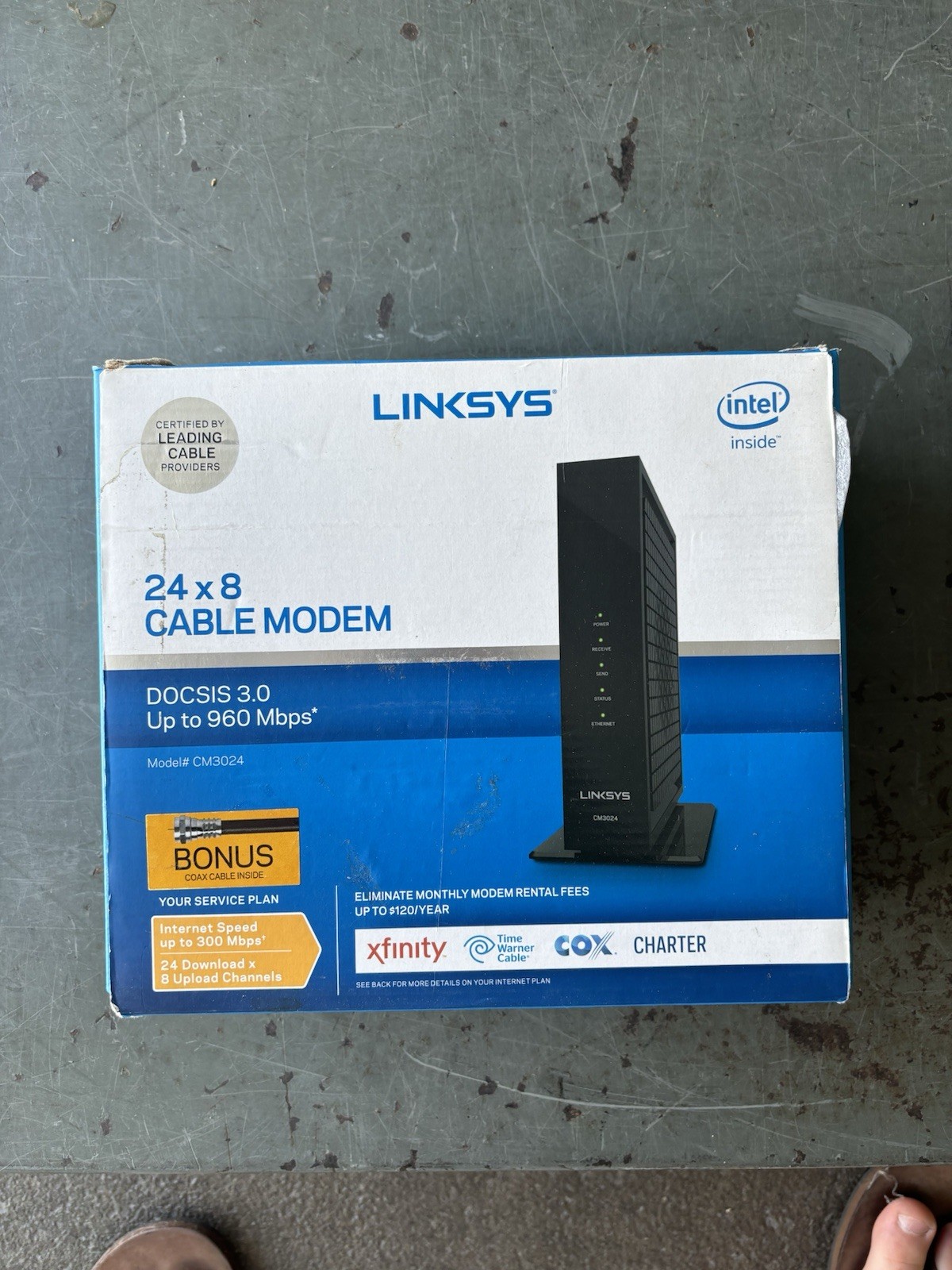 Linksys DOCSIS 3.0 24×8 Cable Modem CM3024 with Coax Cable New In Box