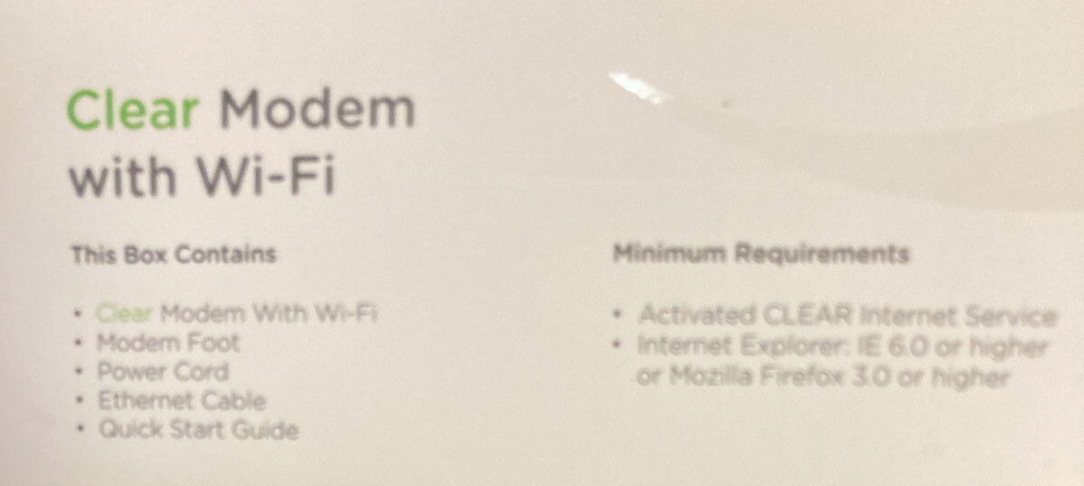 Clear Modem with Wifi Model# WIXFBR-117 w/Power Adapter