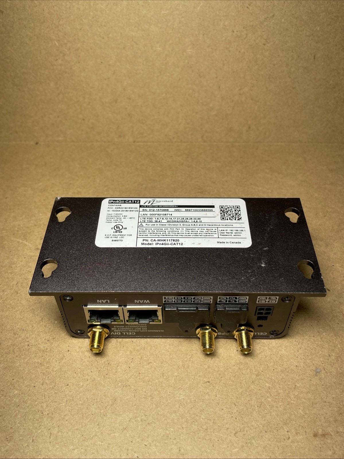 Microhard IPn4Gii-CAT12 LTE CAT12 Dual SIM, Dual Ethernet, Serial, USB Gateway