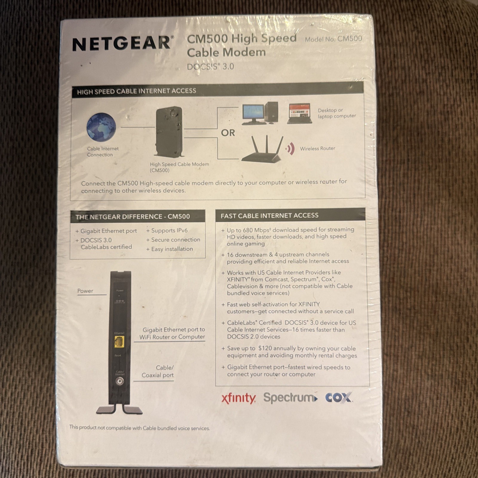 Netgear CM500 DOCSIS 3.0 680Mbps Cable Modem Xfinity Spectrum Cox Internet New