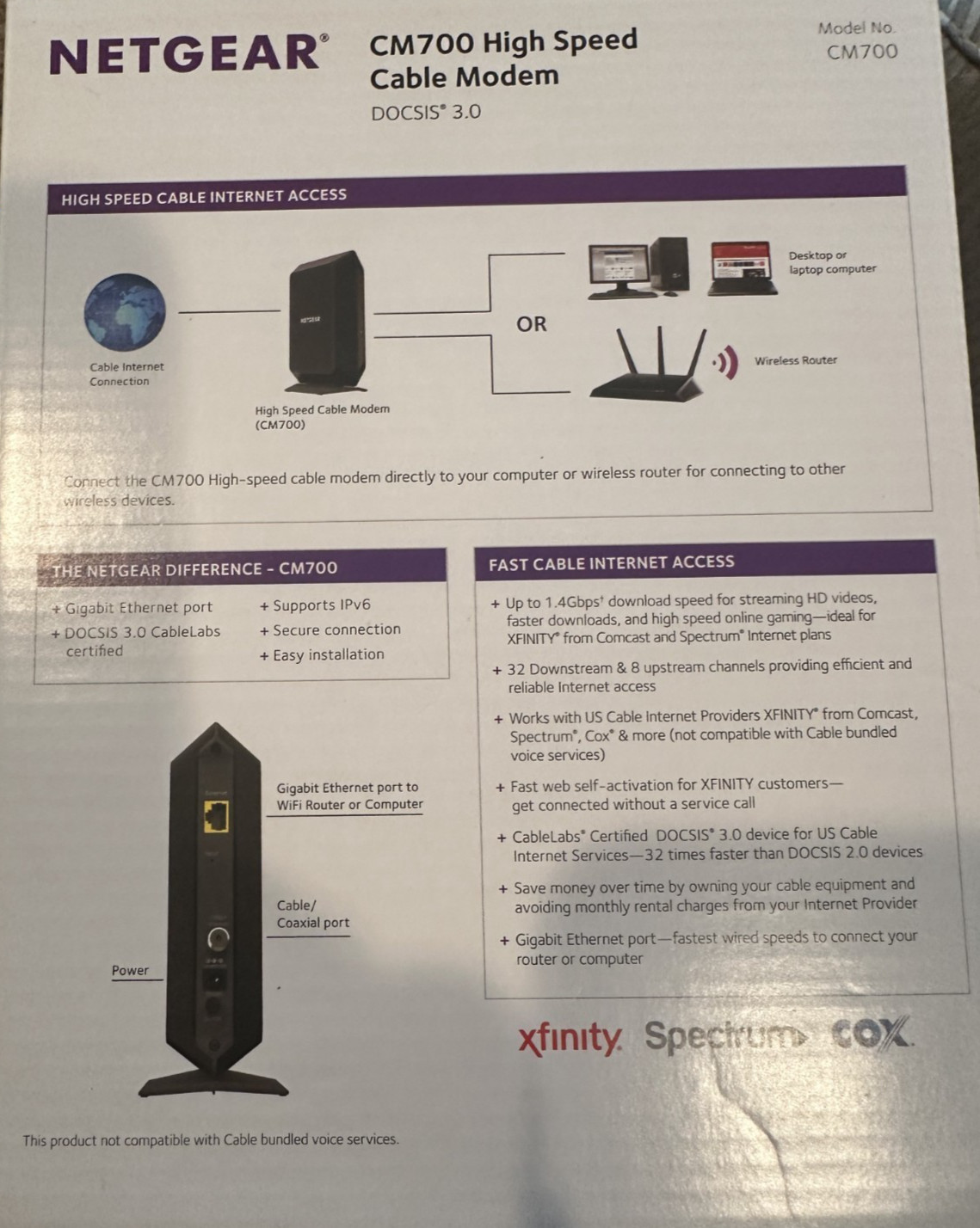 NETGEAR CM700-100NAS Cable Modem
