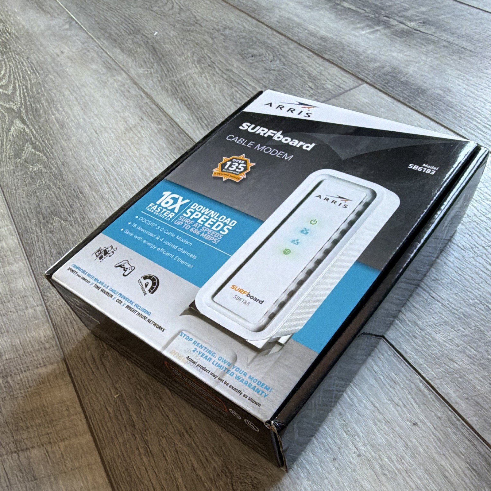ARRIS SURFboard SB6183 DOCSIS 3.0 Cable Modem 686 Mbps Comcast White + Adapter