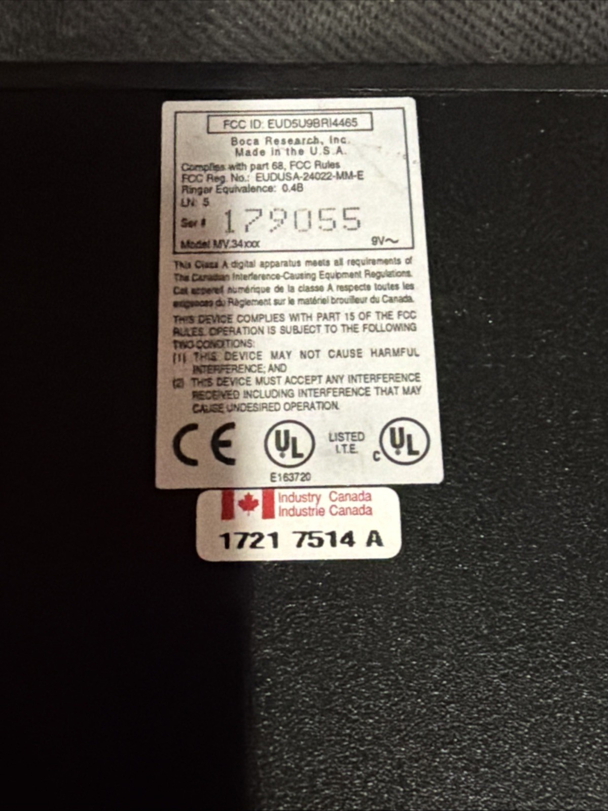 Bocamodem MV.34xx 33,600bps Data Fax Modem Only