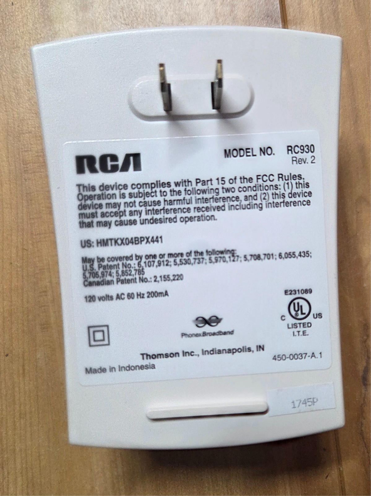RCA RC930 Wireless Modem Jack System BASE Unit, White
