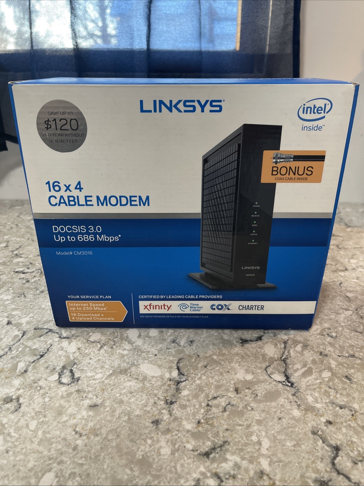 LINKSYS 16 x 4 Cable Modem | 16 x 4 Bonded Channels | DOCSIS 3.0 | CM3016