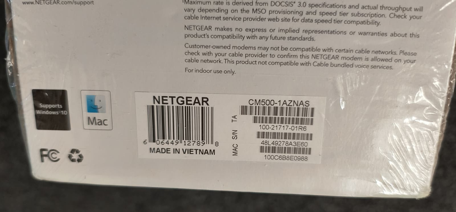 NETGEAR Cm500-1aznas 16×4 DOCSIS 3.0 Cable Modem Max Speeds of 686mbps -New , L3