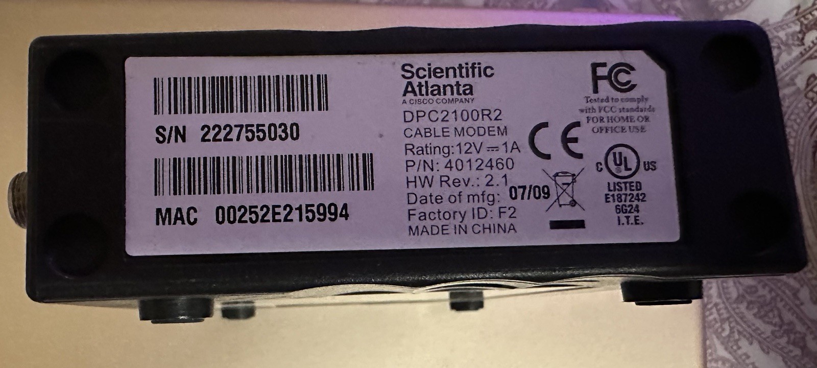 Scientific Atlanta High Speed Internet Cable Modem DPC2100R2