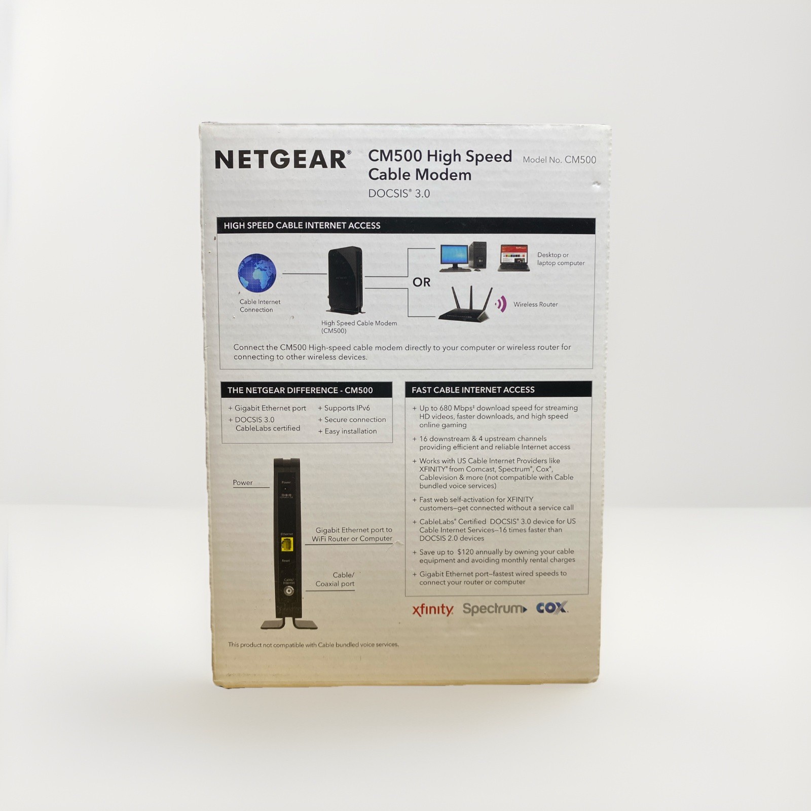 Netgear High Speed Cable Modem Model CM500 Used Open Box Small Portable Packable