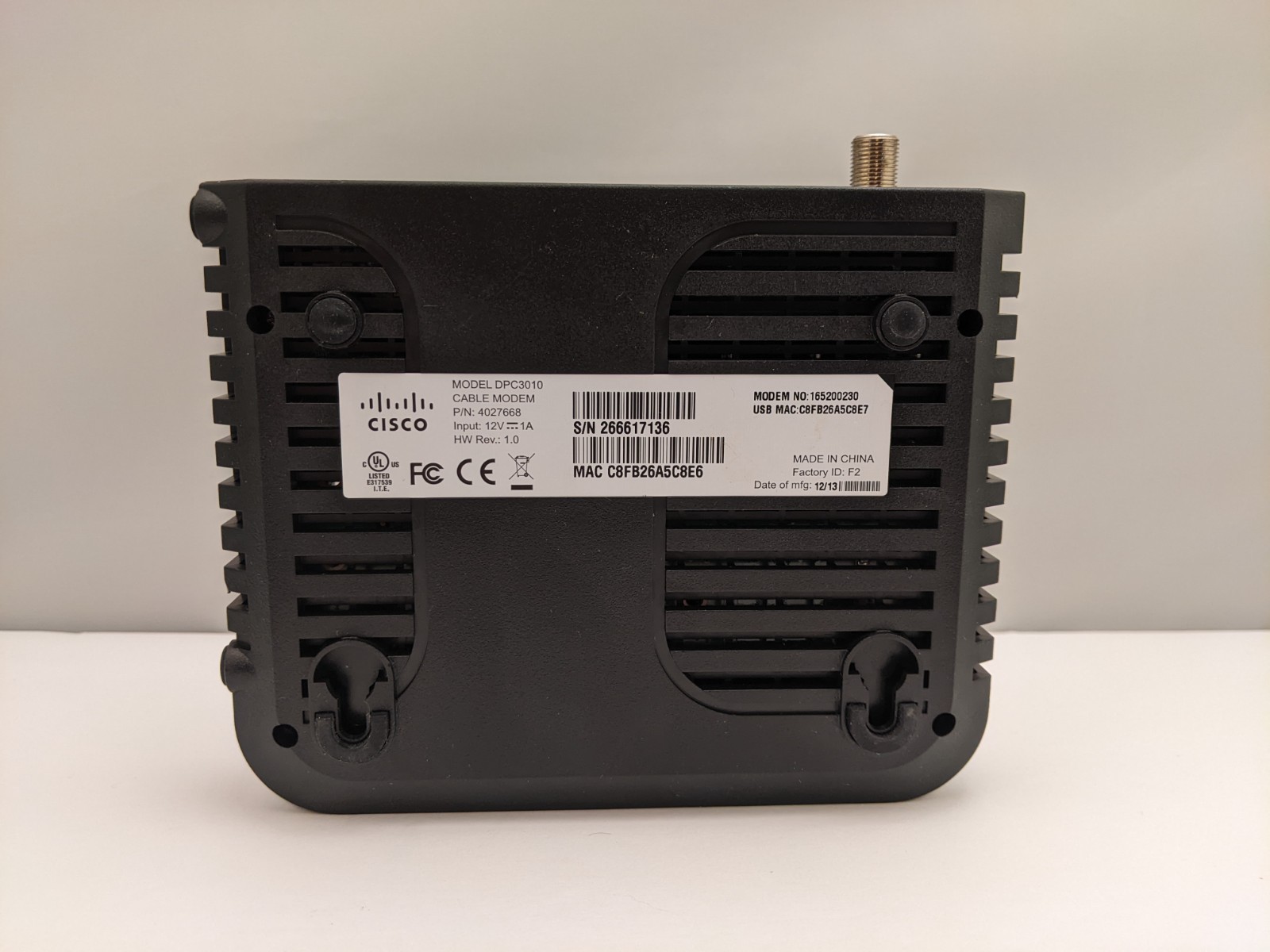 Cisco DPC3010 DOCSIS 3.0 8×4 Cable Modem | P/N 4027668 | USED | TESTED