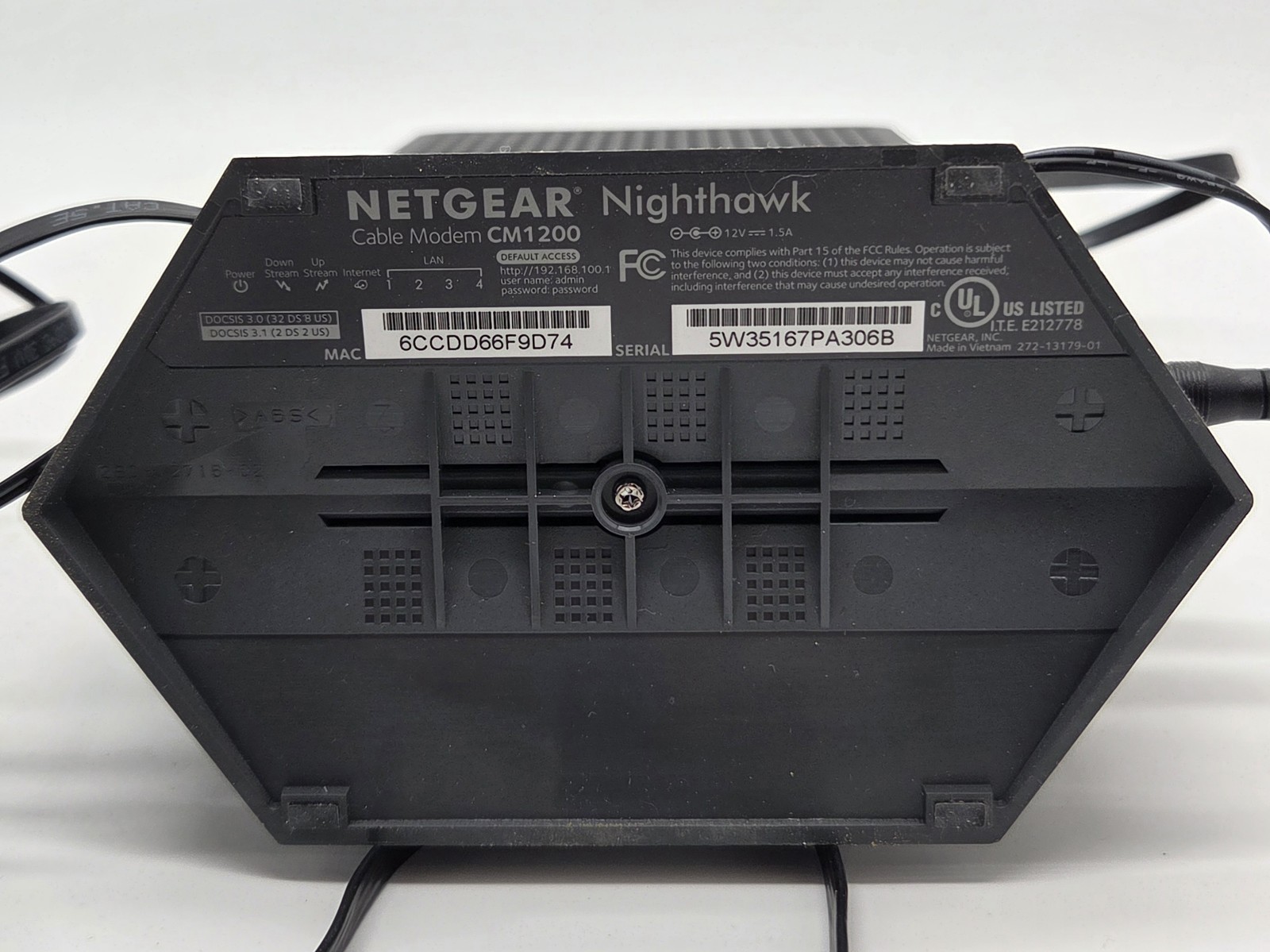 Netgear Nighthawk CM1200 DOCSIS 3.1 Gigabit Cable Modem w/ Power & Ethernet Cord