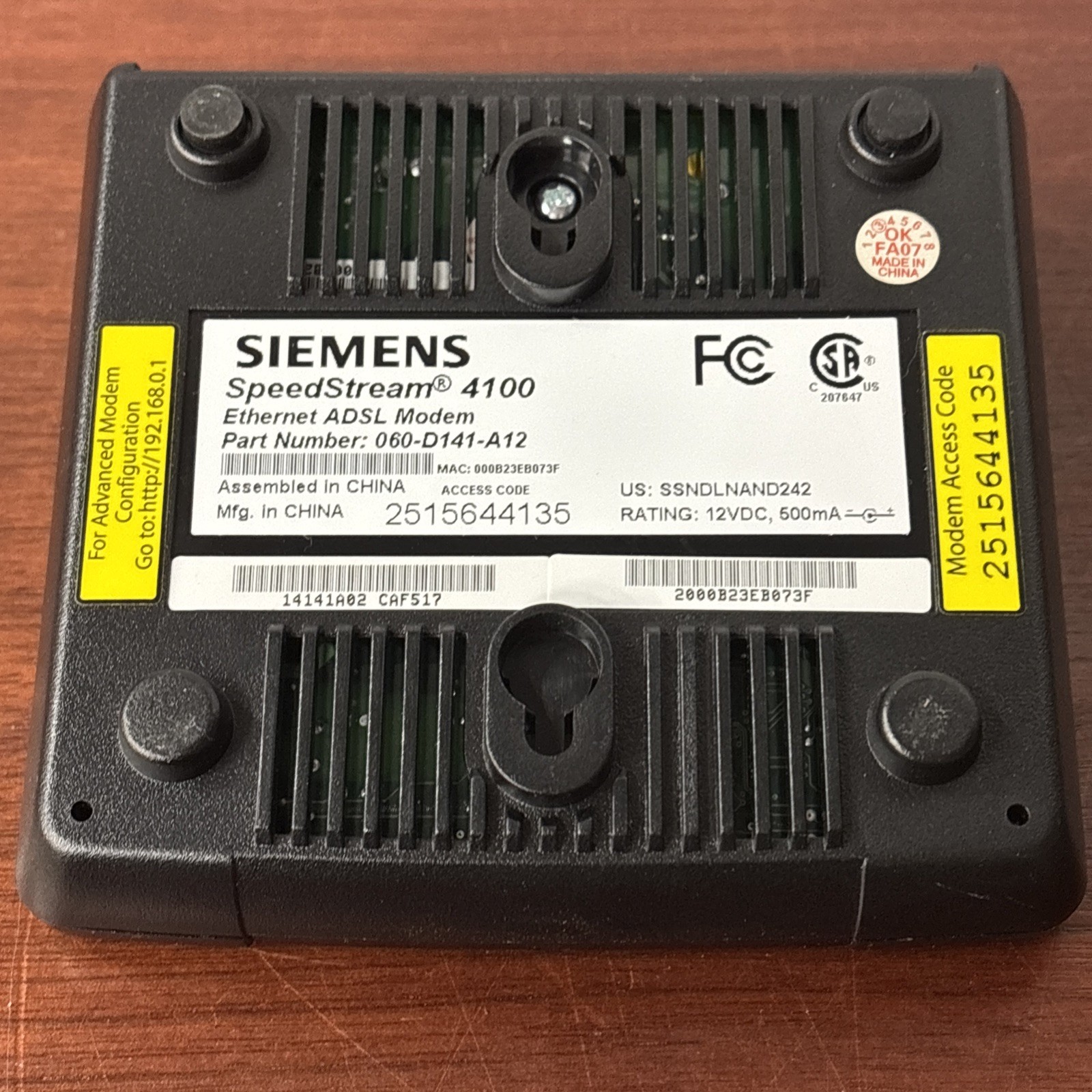 Siemens Speedstream 4100 Ehternet ADSL Modem With Power Supply