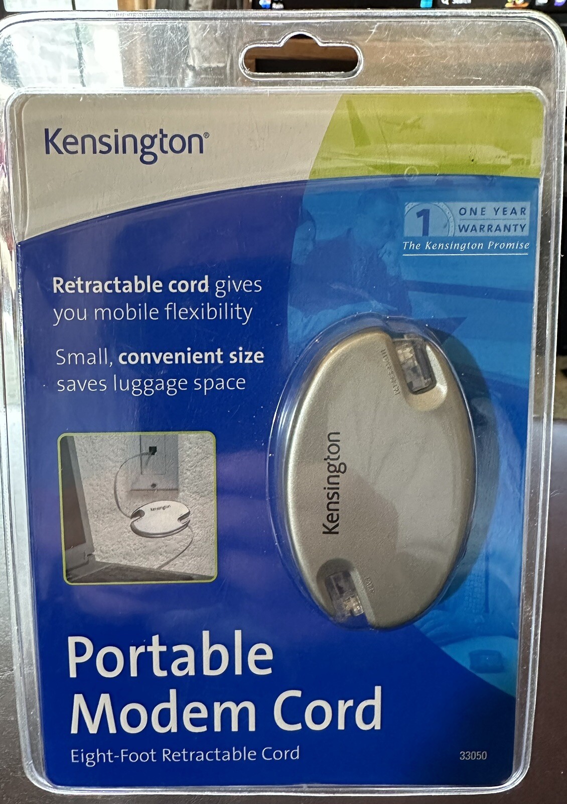 Kensington Portable Modem Cord 8 Foot Retractable Cord Convenient Travel Size