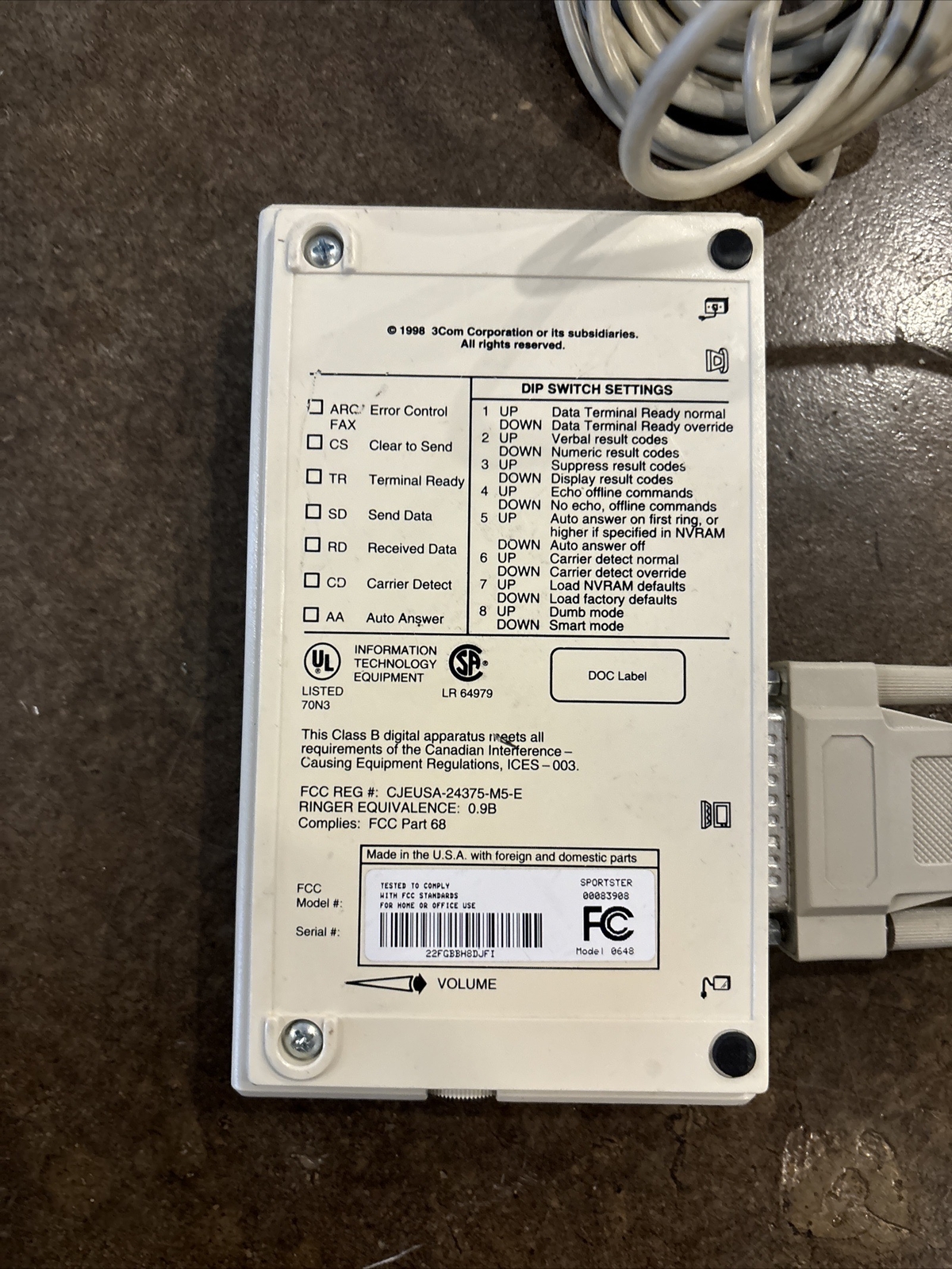 US Robotics 33.6K Sportster External FaxModem