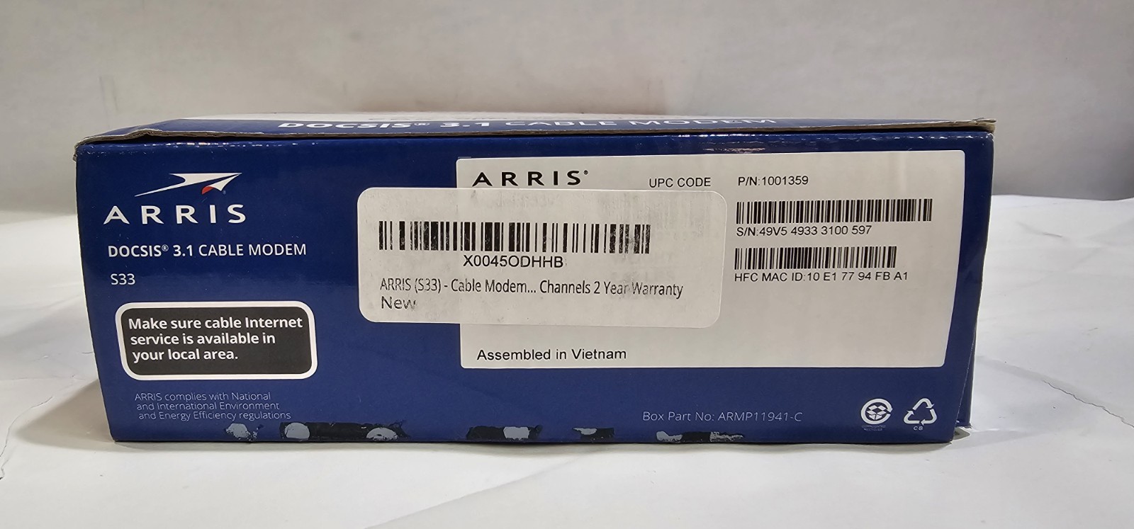 ARRIS – SURFboard S33 32 x 8 DOCSIS 3.1 Multi-Gig Cable Modem with 2.5 Gbps New
