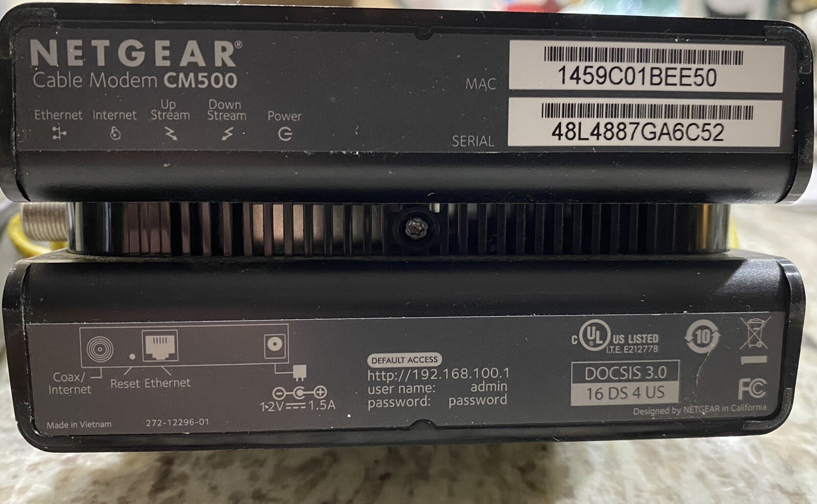 NETGEAR Cm500-1aznas 16×4 DOCSIS 3.0 Cable Modem Max Download Speeds of 686mbps