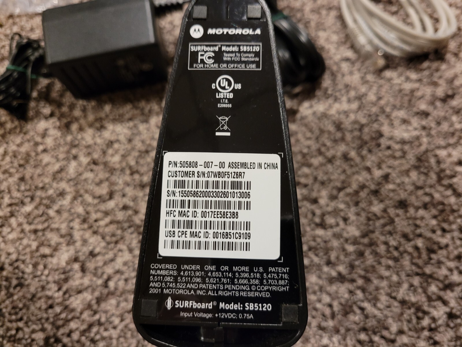 Black Motorola SB5120 SurfBoard Cable Modem