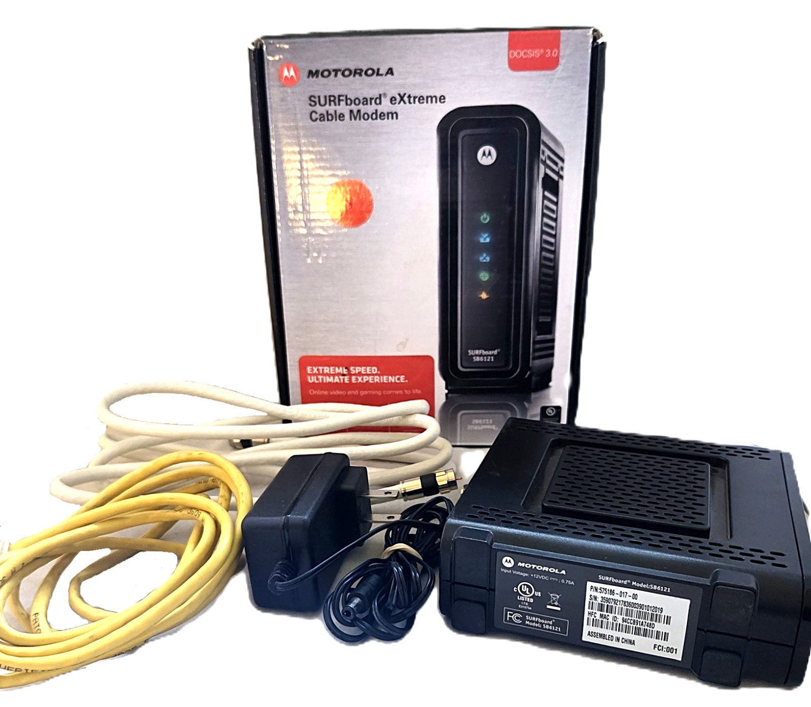 Motorola SURFBoard eXtreme CABLE MODEM SB6121 incl Coaxial & Ethernet Cables