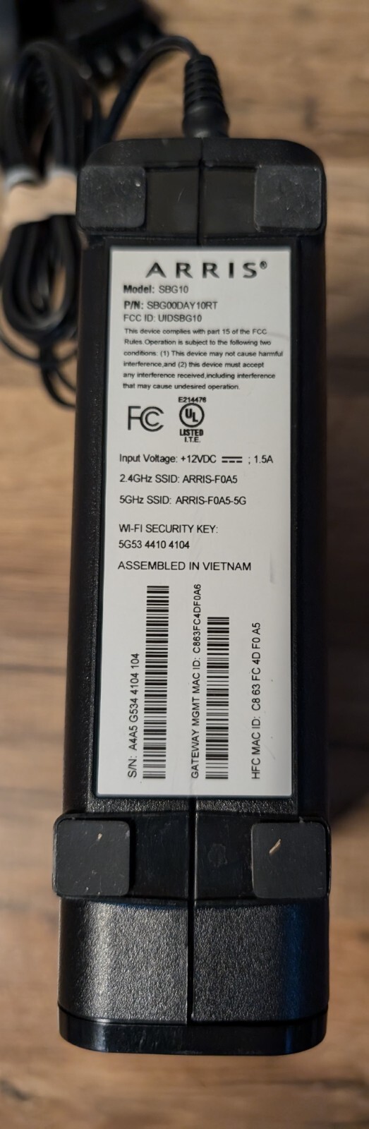 Arris SBG10 SURFboard AC1600 DOCSIS3.0 Cable Modem WiFi Router SBG00DAY10RT
