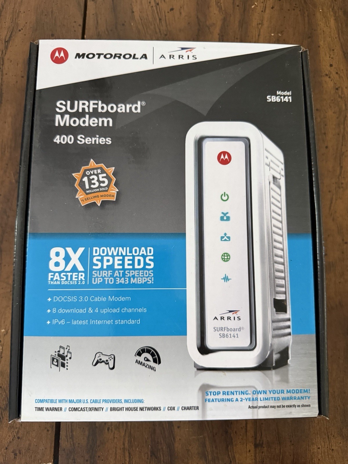Motorola SURFboard SB6141 DOCSIS 3.0 Cable Modem 343 Mbps IPv6 1-Port